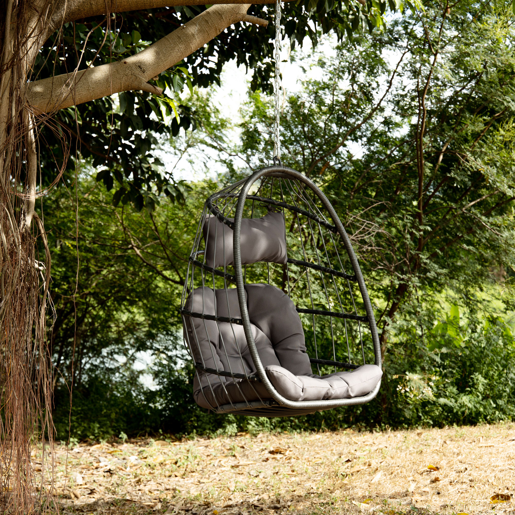 grey rattan swing