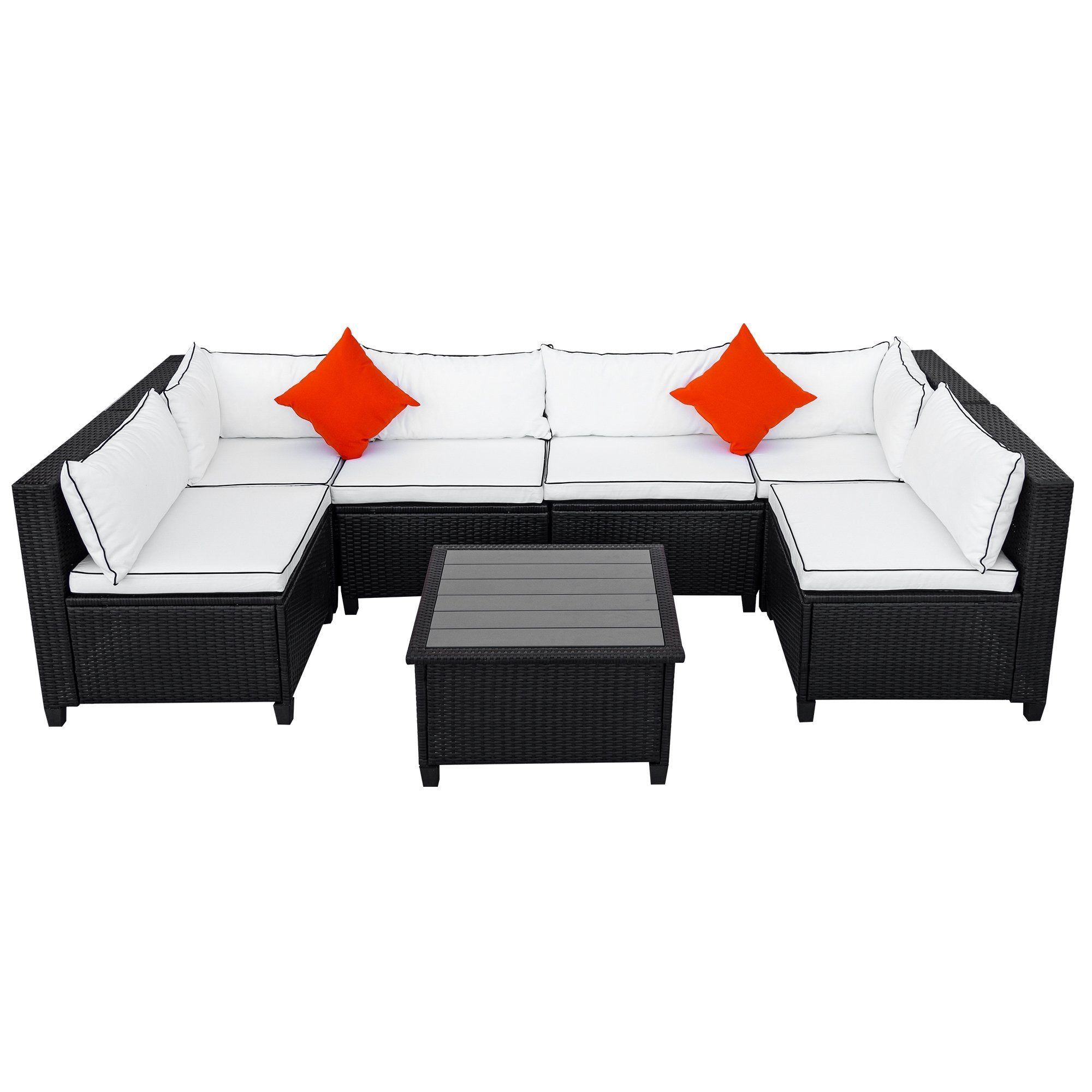 Quality Rattan Wicker Patio Set, U-Shape Sectional Outdoor Furniture Set with Cushions and Accent Pillows-Boyel Living
