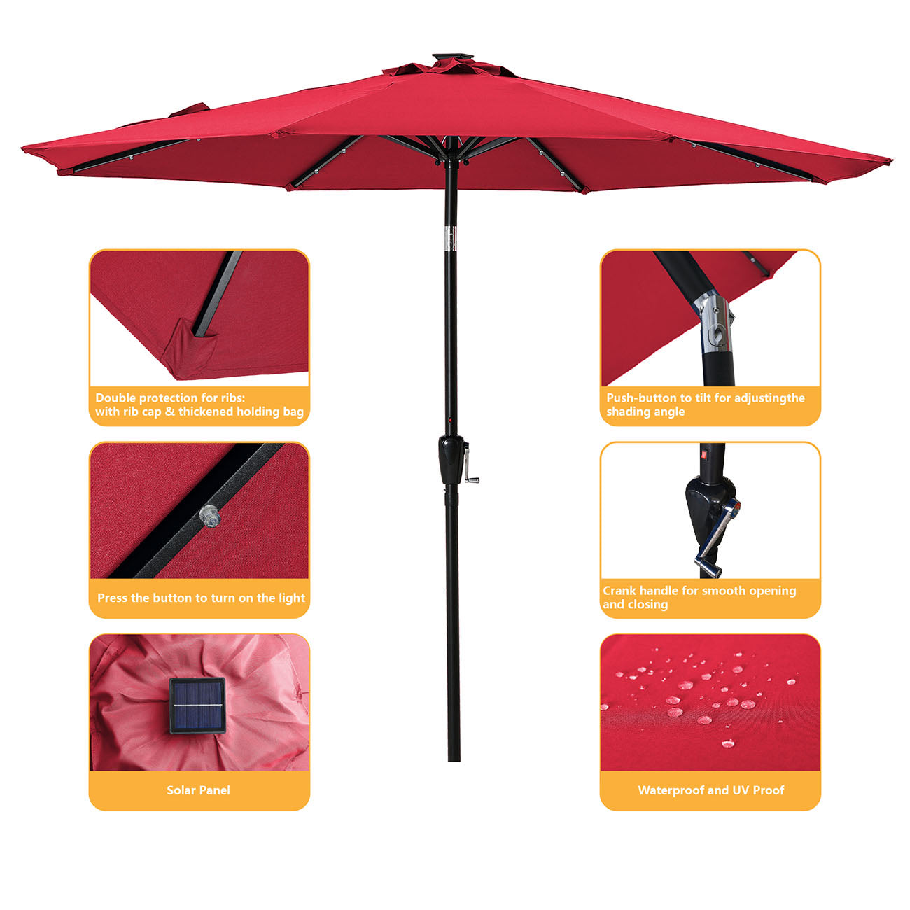 Boyel Living 9-ft Patio Umbrella with LED Lights (Red)-Boyel Living