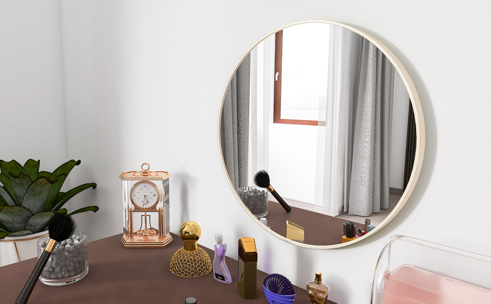 Matte Gold Wall Mirror 24&rdquo; Round Mirror Metal Framed Mirror Circle Wall-Mounted Mirror, Circular Mirror for Bathroom Wall Decor Living Room-Boyel Living