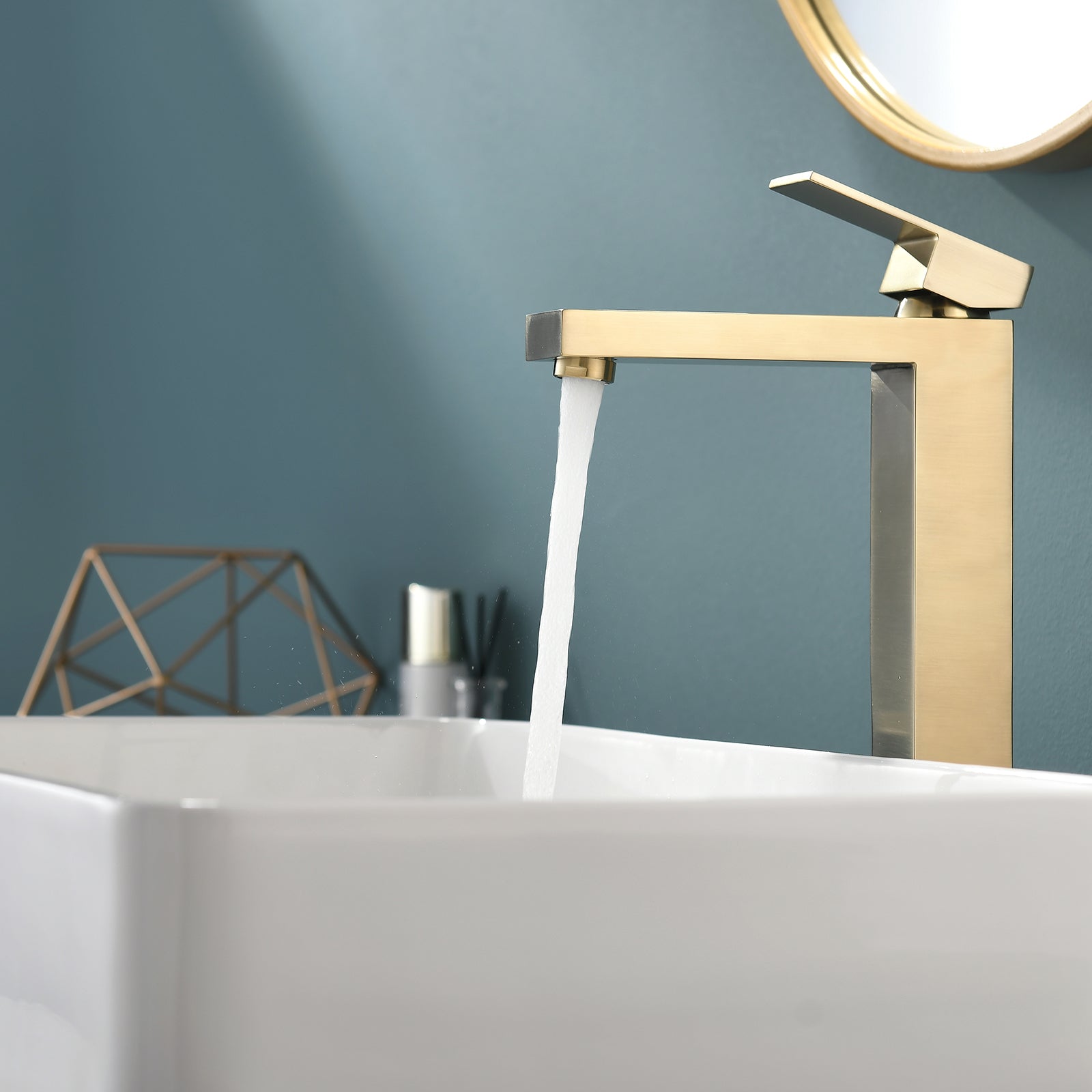 Single Handle Single Hole Bathroom Faucet with Water Supply Lines in Brushed Gold-Boyel Living