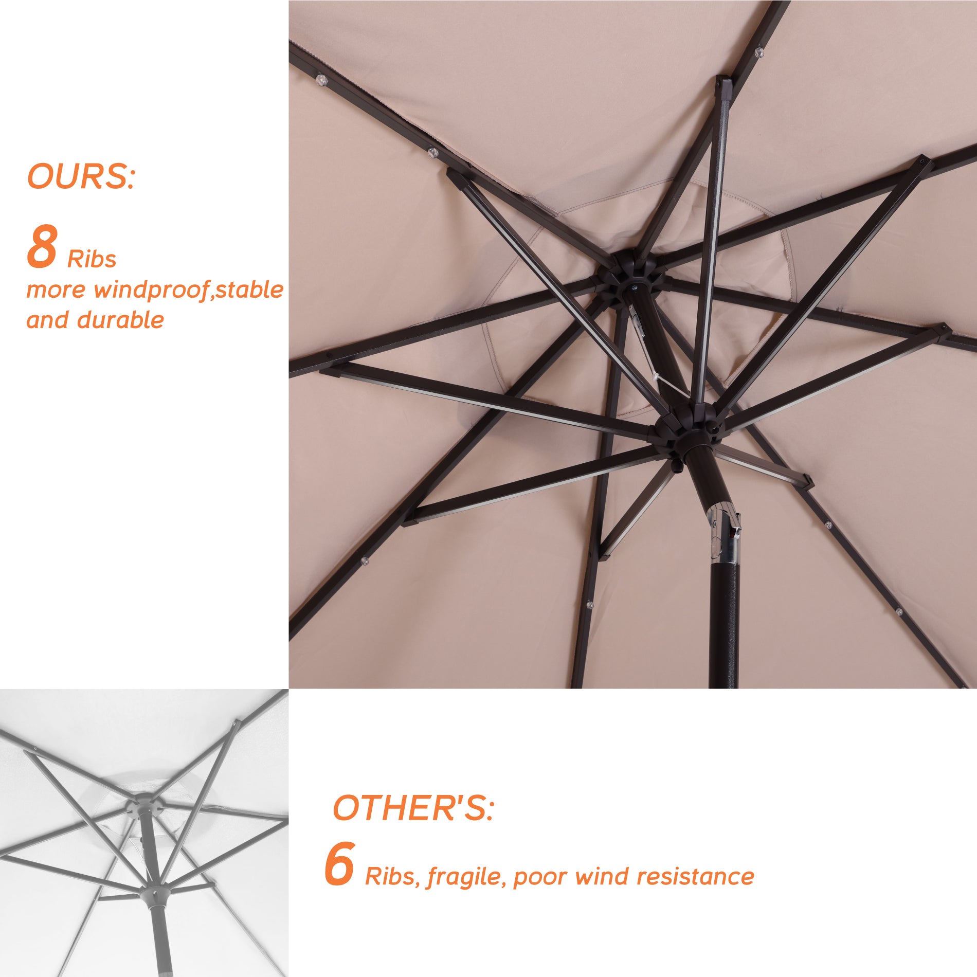 9Ft Patio Cast Aluminum Umbrella with 32 LED Solar Lights-Boyel Living