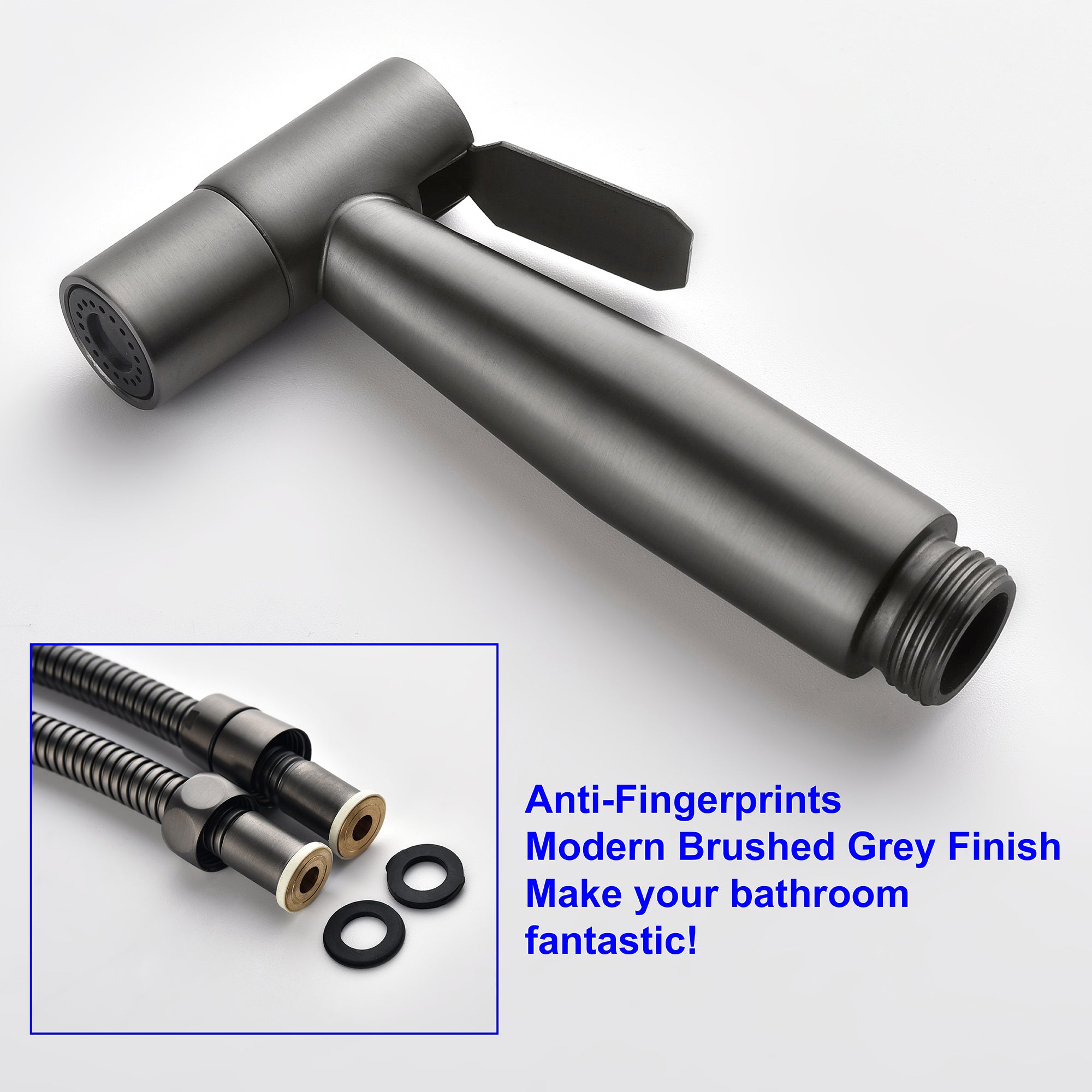 Boyel Living Single-Handle Bidet Faucet with Sprayer Holder, Solid Brass T-Valve Adapter and Flexible Bidet Hose in Gun Grey-Boyel Living