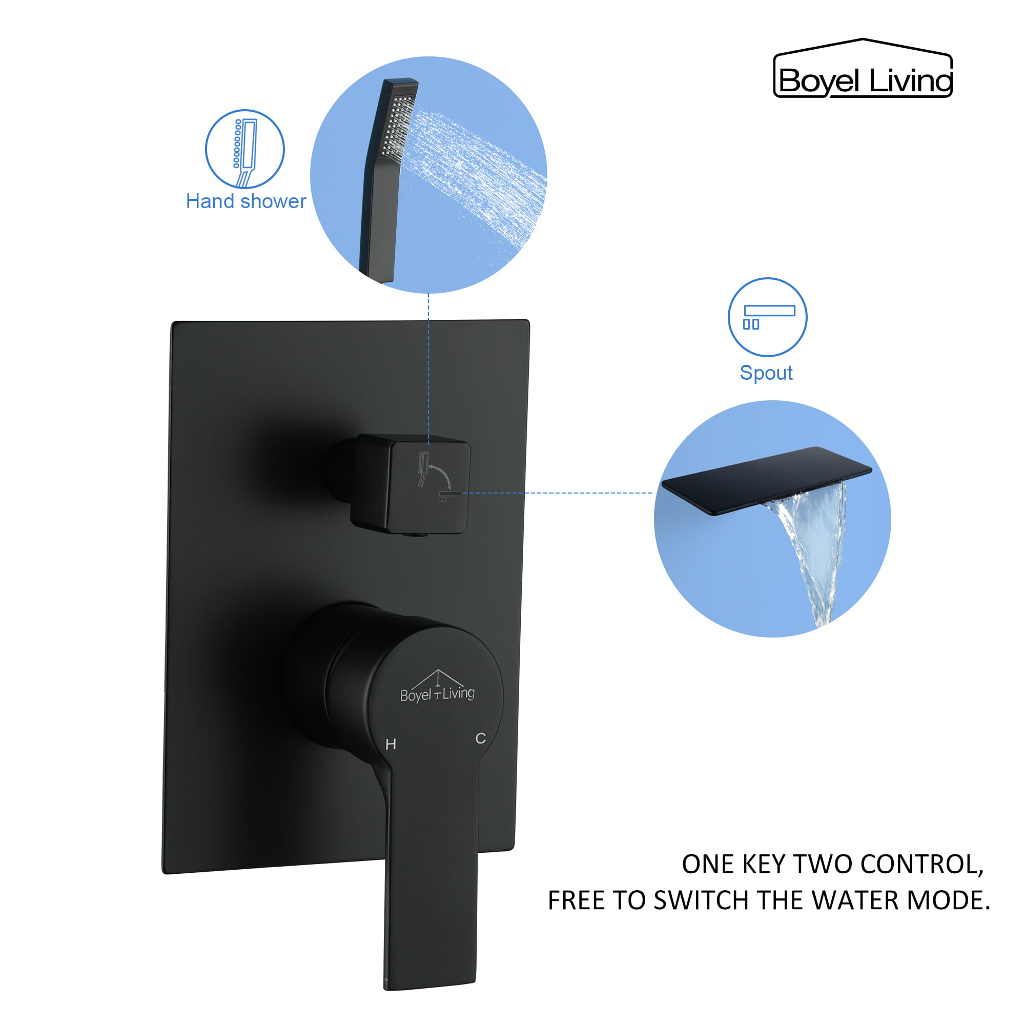 Single-Handle Wall Mounted Roman Large Waterfall Tub Faucet with Hand Shower-Boyel Living