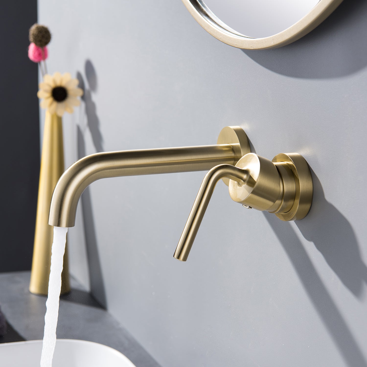 Boyel Living Single Hole Single-Handle Wall Mount Brass Bathroom Faucet in Brushed Gold-Boyel Living