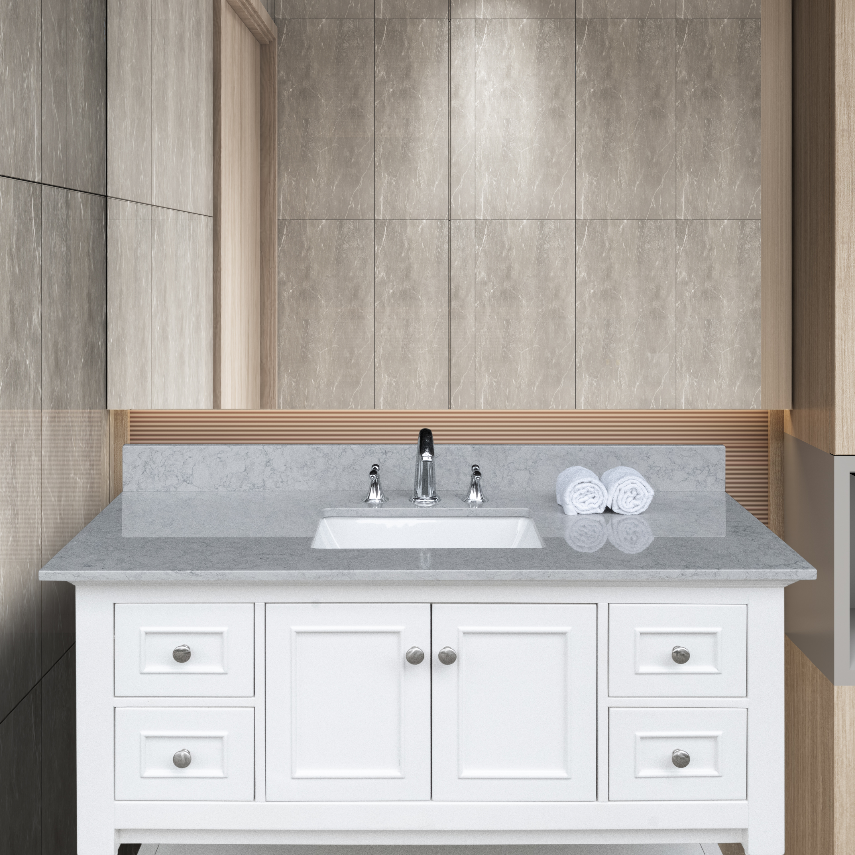 Boyel living carrara gray engineered stone vanity top side backsplash 