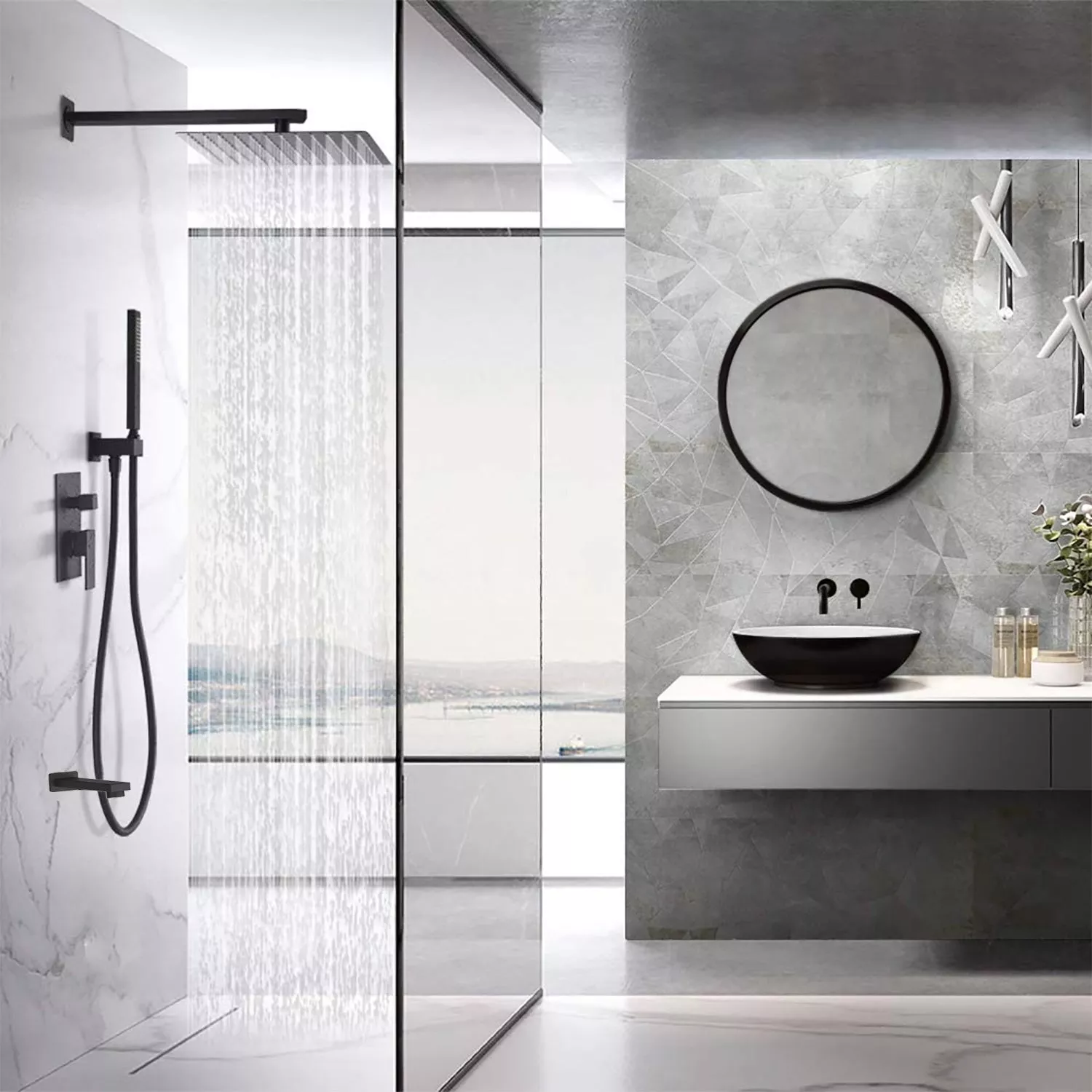 Boyel Living Wall Mounted Shower System with 12 in. Rainfall Shower Head, Handheld Shower and Tub Faucet-Boyel Living