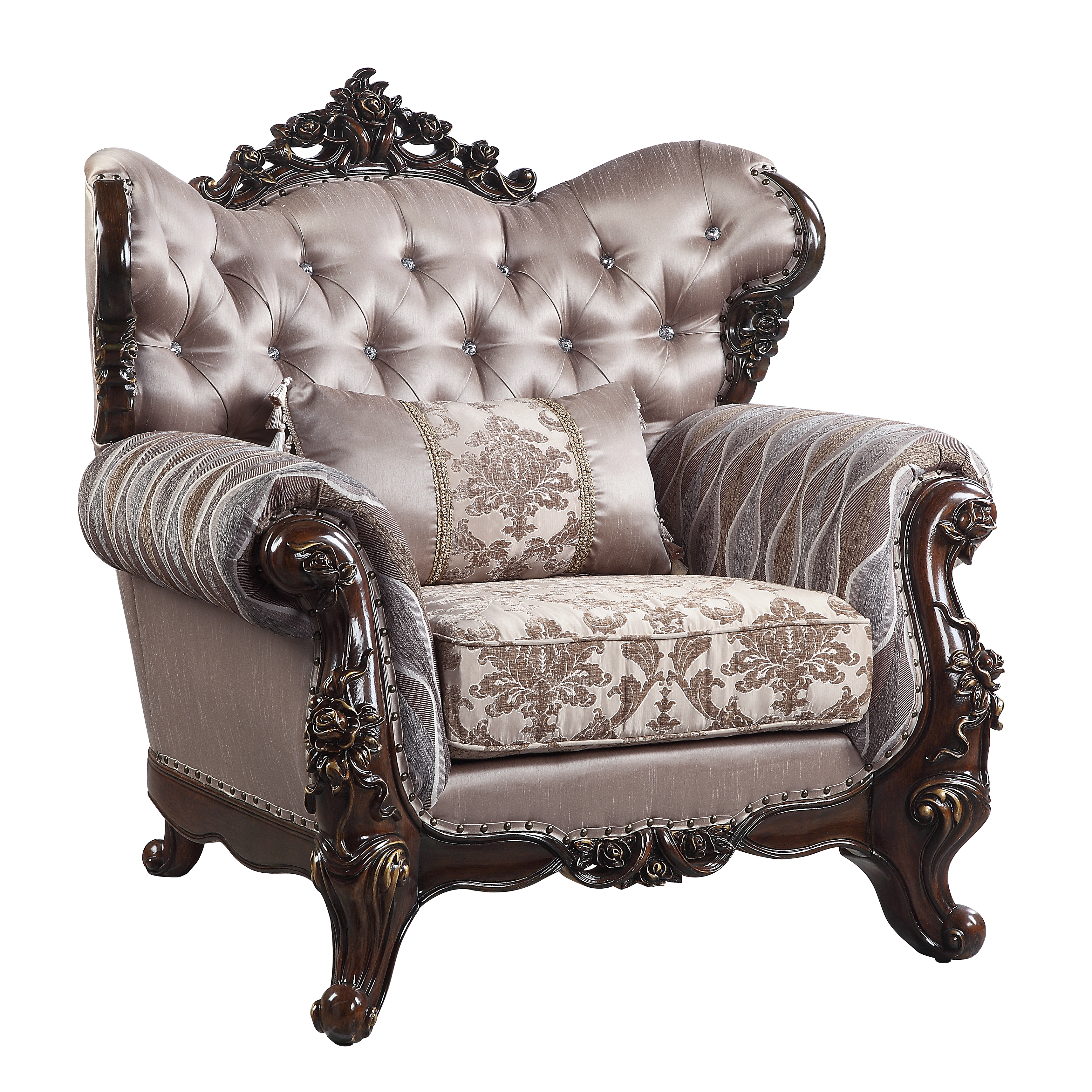 ACME Benbek Chair w/Pillow in Fabric  Antique Oak Finish-Boyel Living