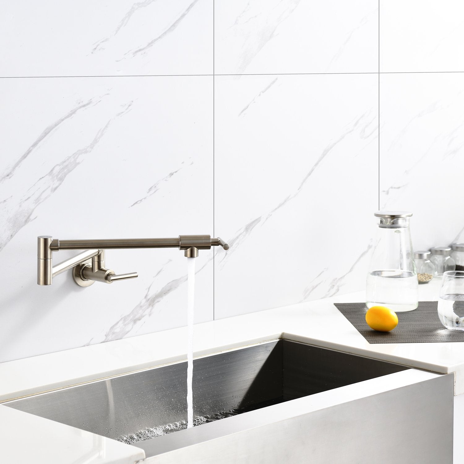 Pot Filler Faucet Wall Mount in Brushed Nickel-Boyel Living