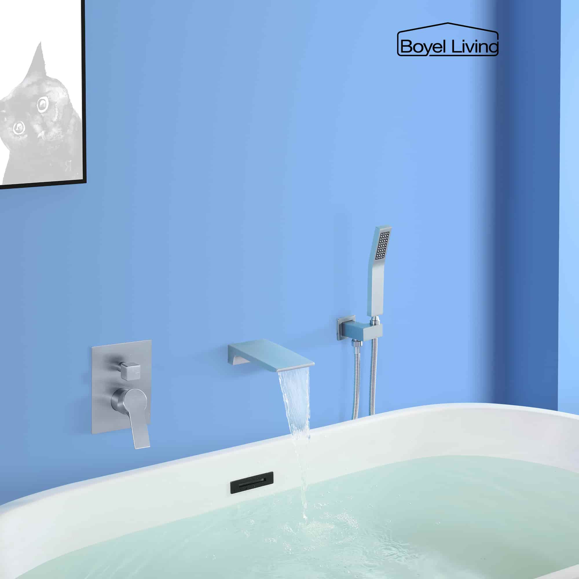 Single-Handle Wall Mounted Roman Bathtub Faucet with Hand Shower-Boyel Living