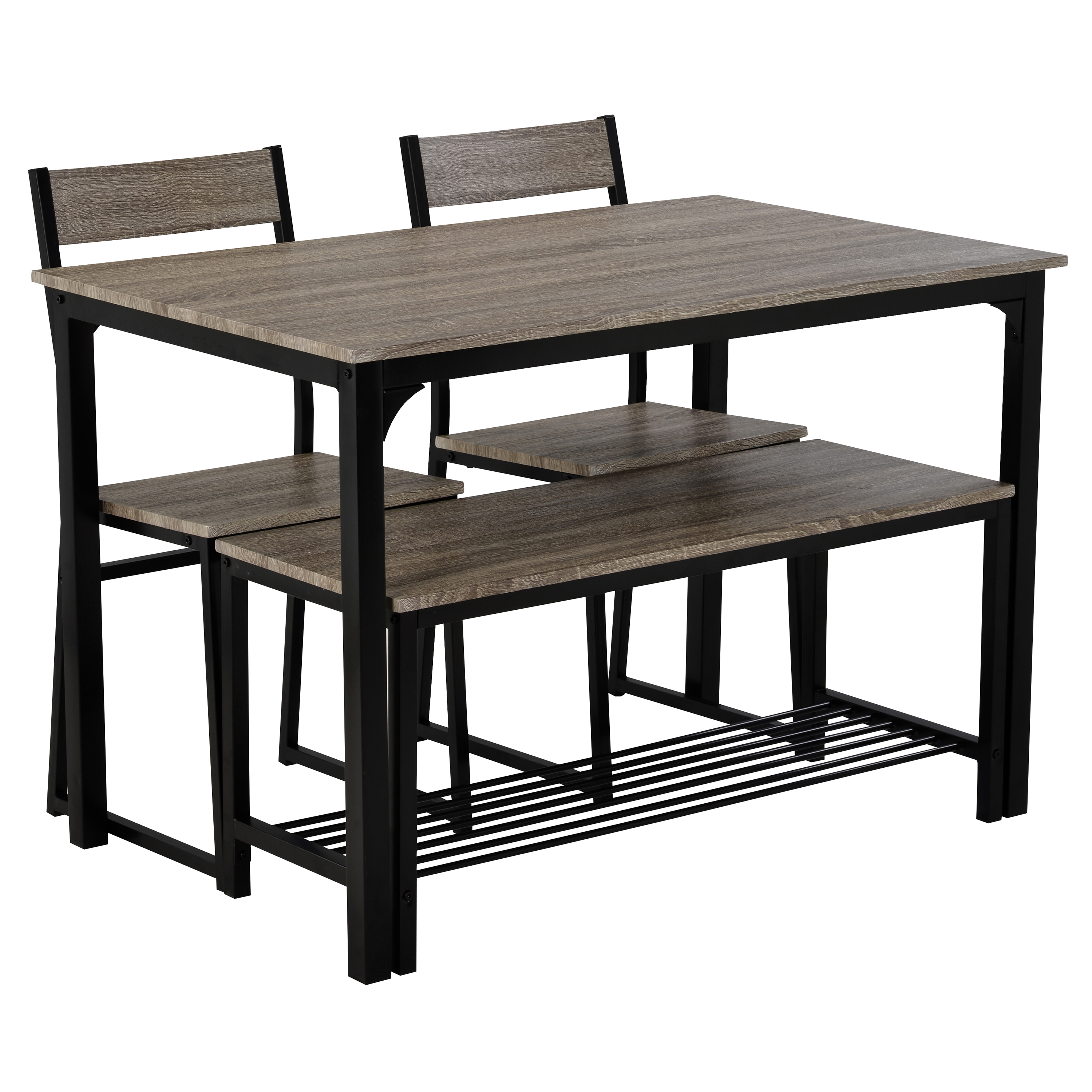 4 Piece Dining Set for 4 Kitchen Table Set Computer Desk with 2 Chairs and Bench for Home Dining Room, Gray-Boyel Living