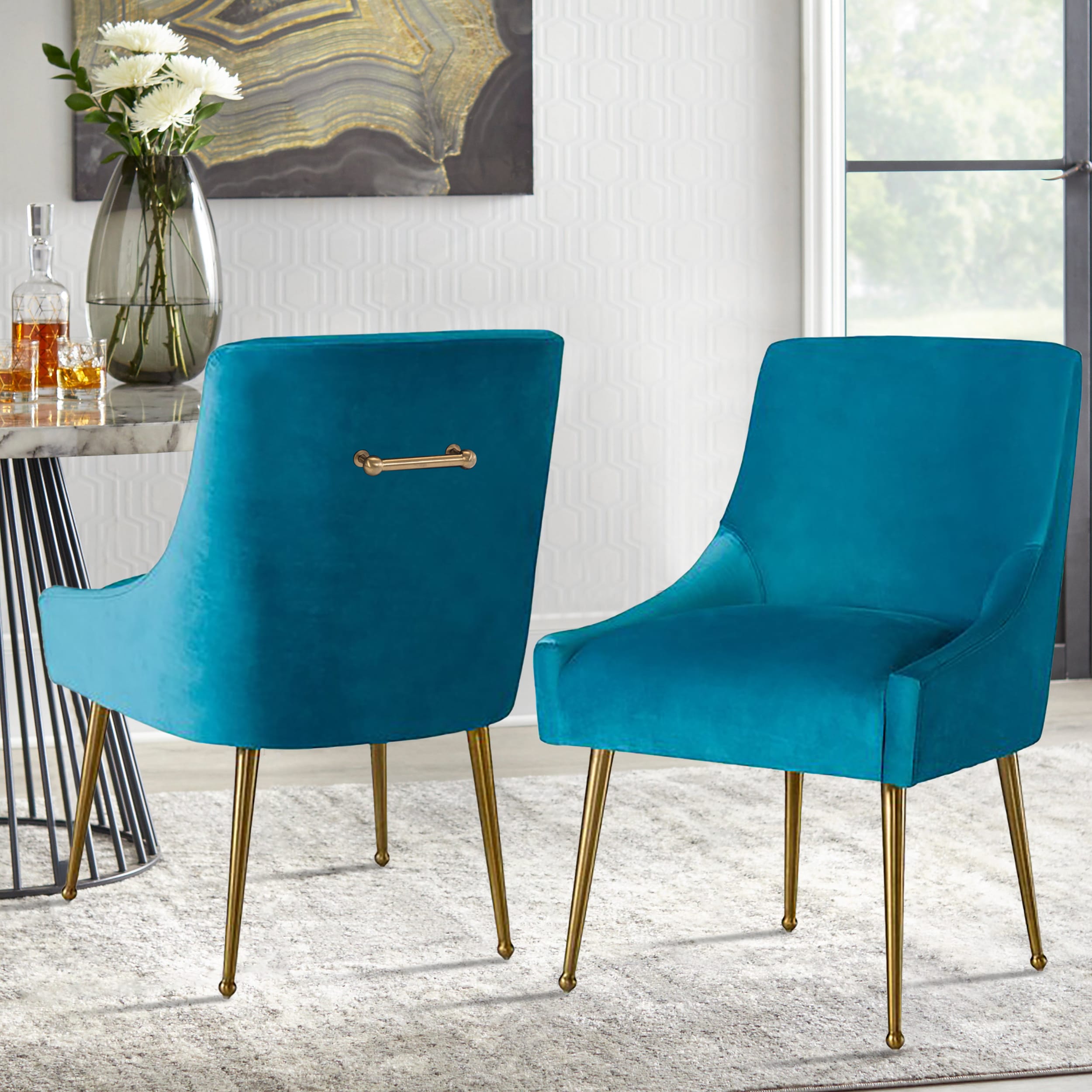 Velvet Dining Chair, Accent Side Chair With Adjustable Foot Nails, Set of 2-Boyel Living