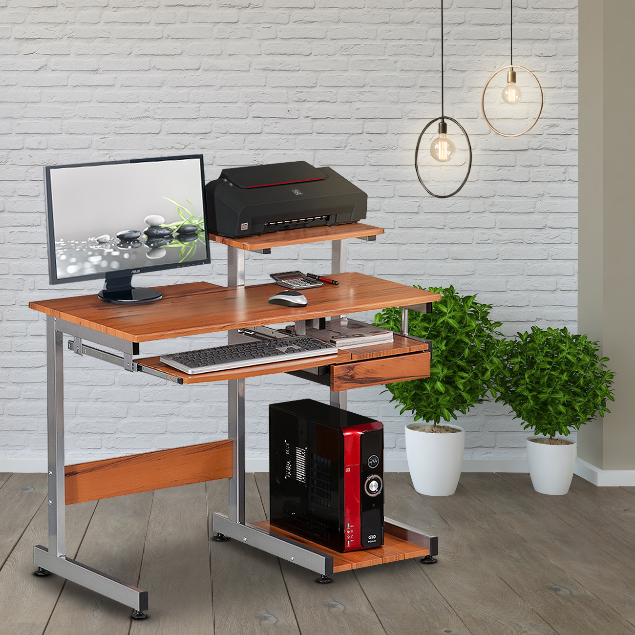 Techni Mobili Complete Computer Workstation Desk, Woodgrain-Boyel Living
