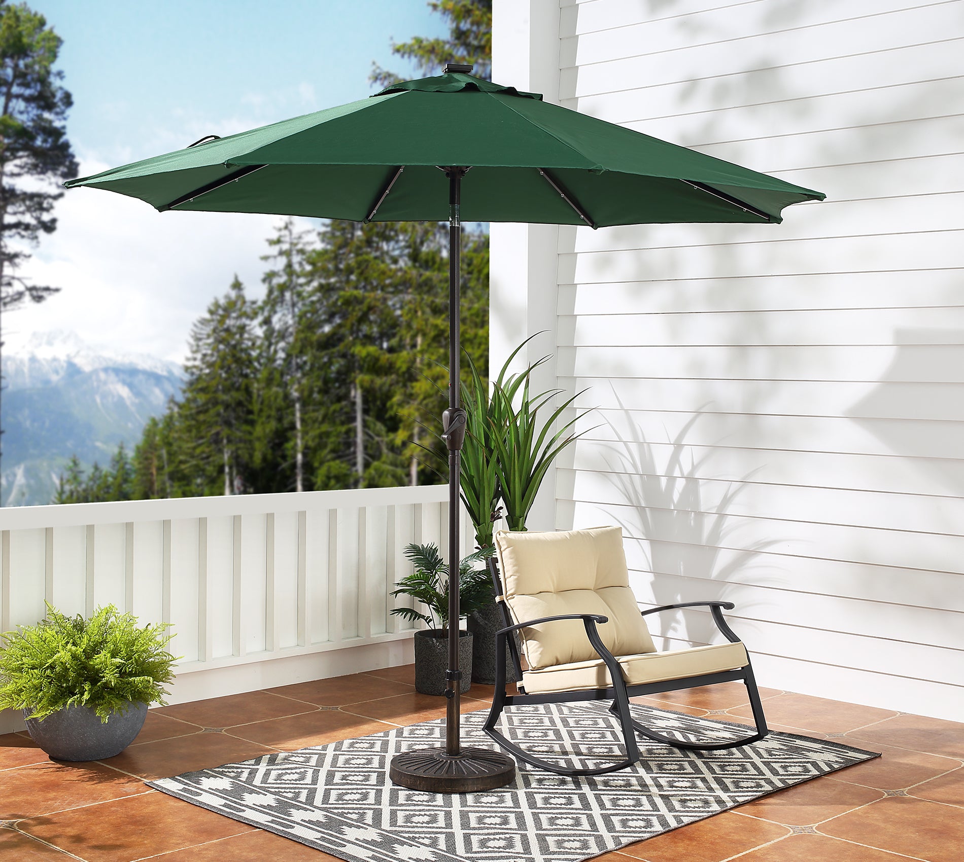 9Ft Patio Cast Aluminum Umbrella with 32 LED Solar Lights-Boyel Living