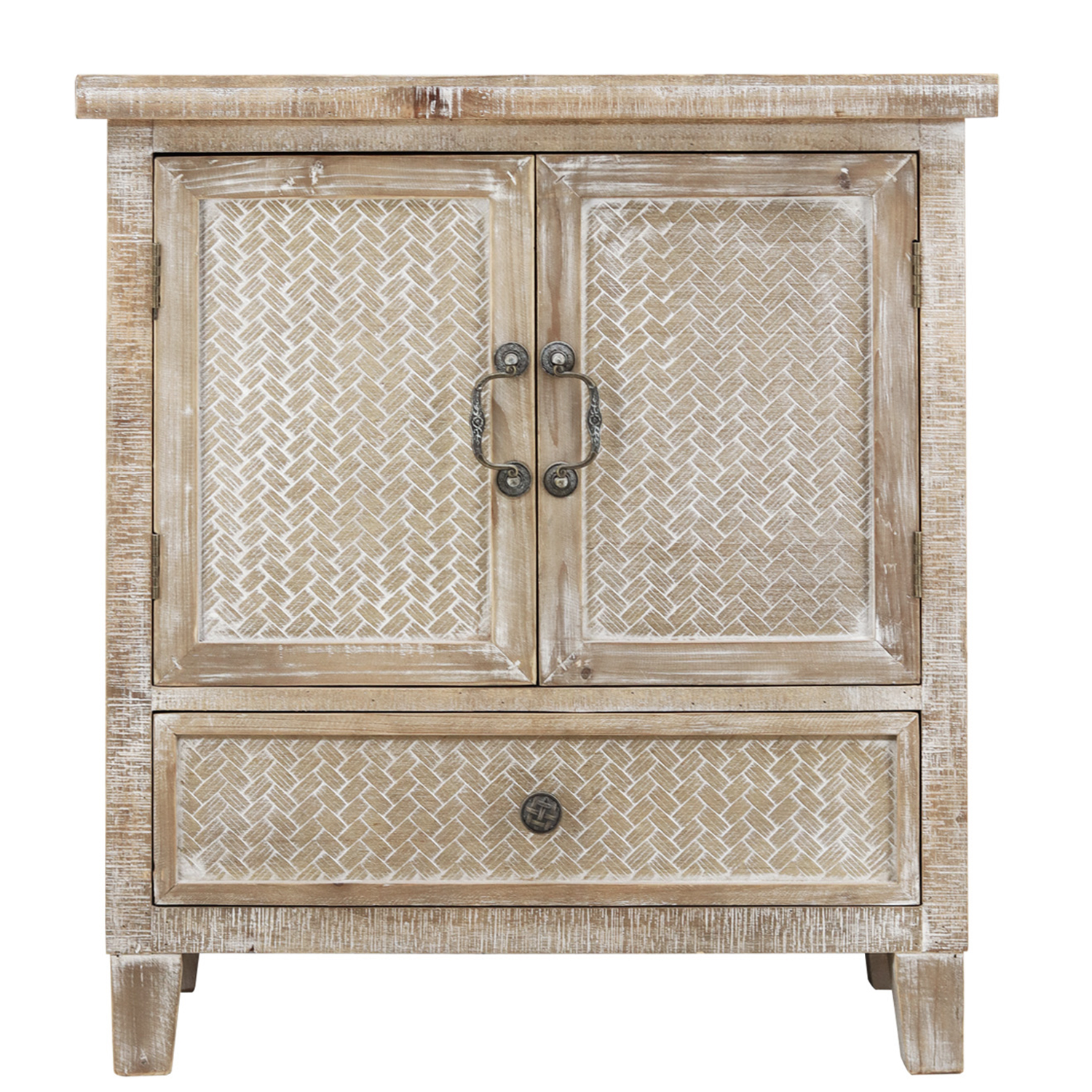 Weathered Wood Cabinet with 1 Drawer and 2 Doors Vintage Accent Storage Chest for Entryway, Living Room-Boyel Living