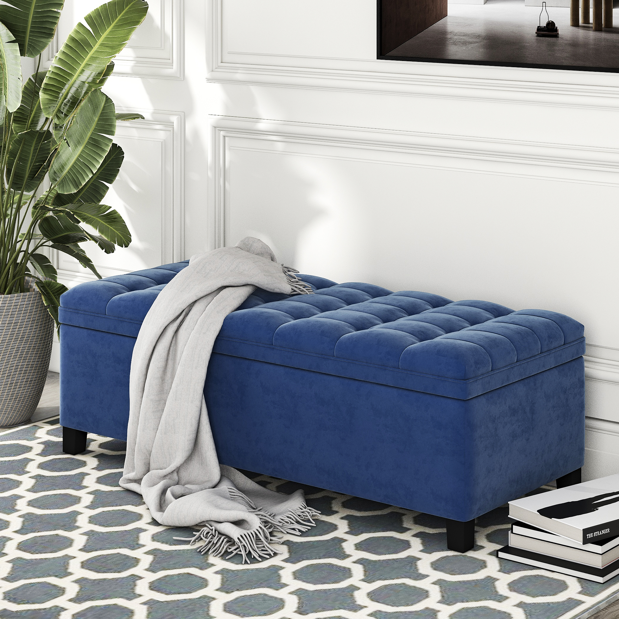 Upholstered Flip Top Storage Bench with Button Tufted Top-Boyel Living