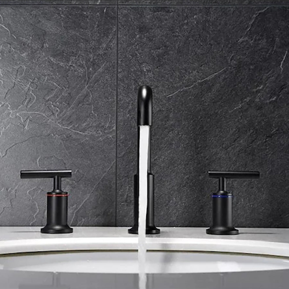 Matte Black Widespread Bathroom Sink Faucet with With CUPC Water Supply Hose and Cartridge-Boyel Living