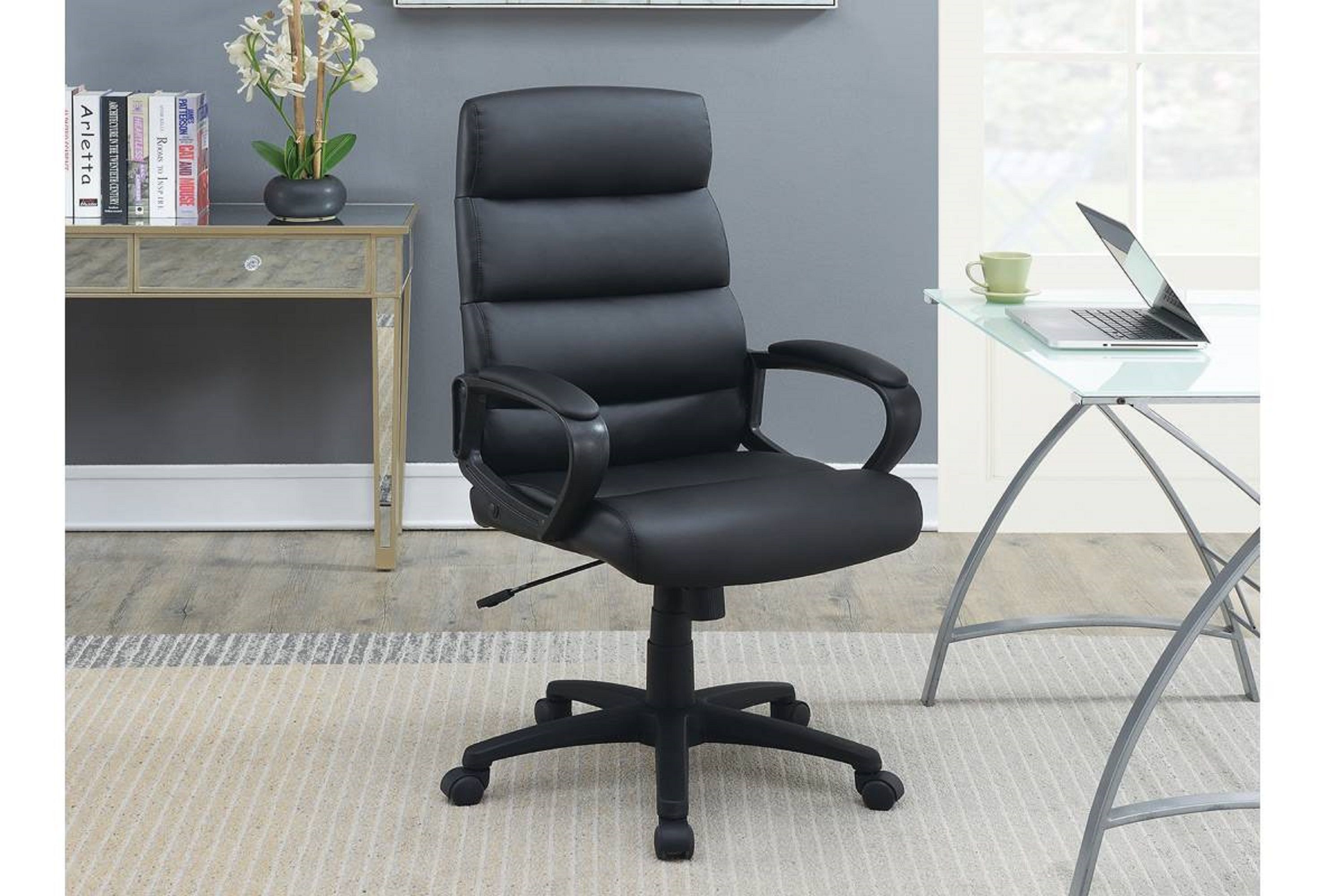 Black Faux leather Cushioned Upholstered 1pc Office Chair Adjustable Height Desk Chair Relax-Boyel Living