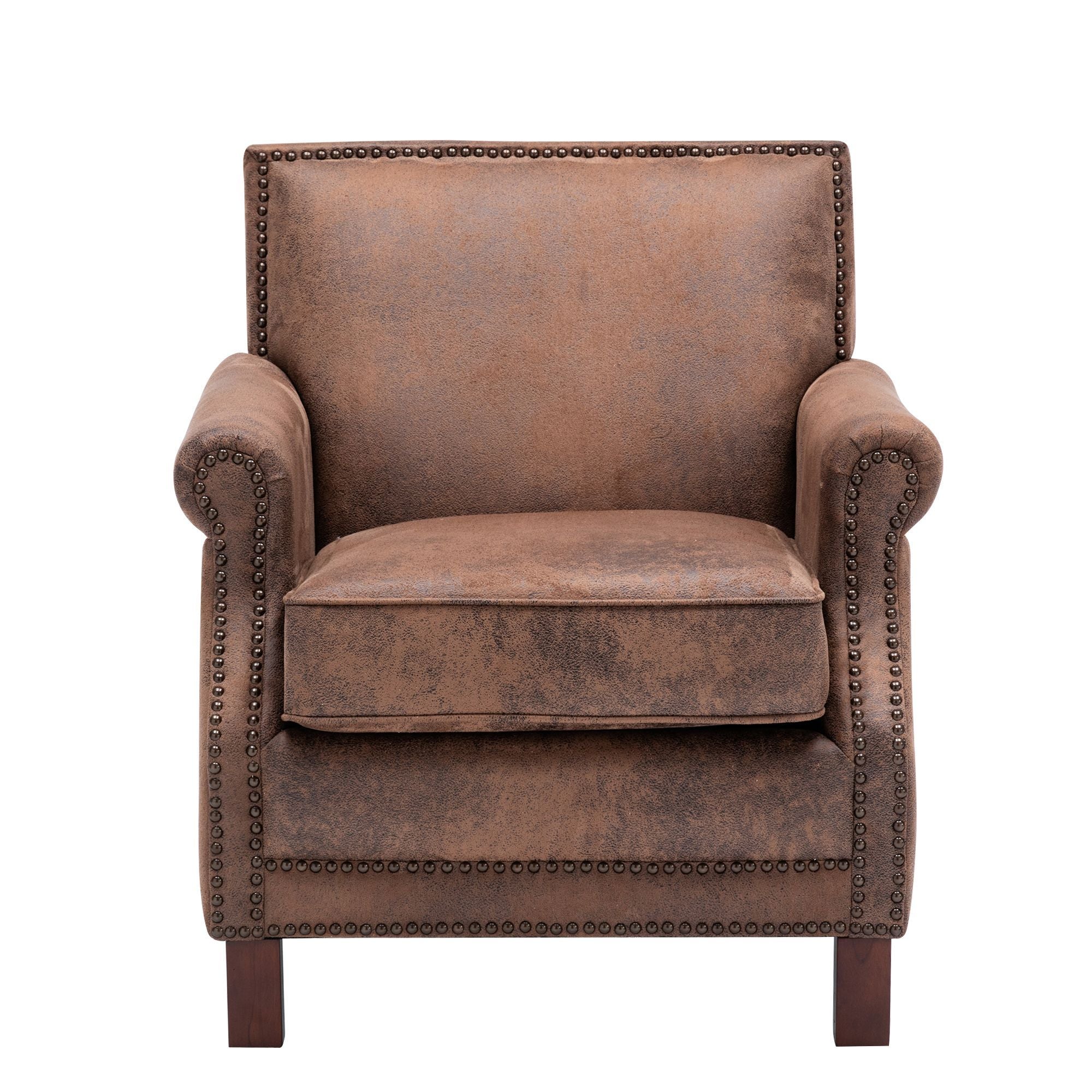 Living Traditional Upholstered Fabric Club Chair with Nailhead Trim, Antique Brown-Boyel Living