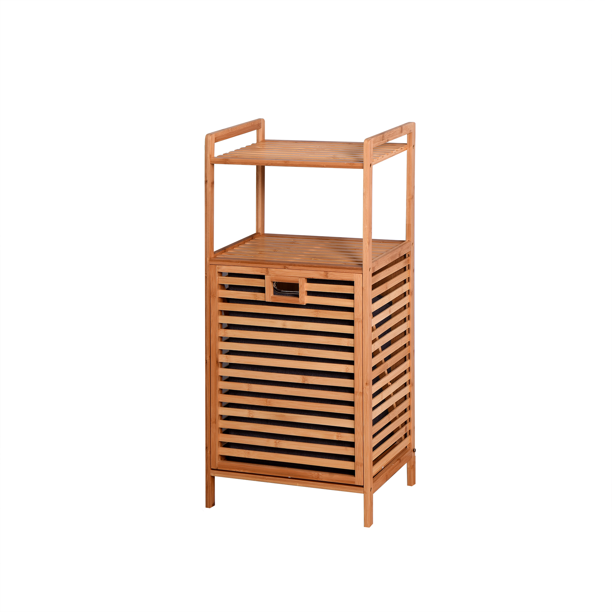 Bathroom Laundry Basket Bamboo Storage Basket with 2-tier Shelf 17.32 x 13 x 37.8 inch-Boyel Living