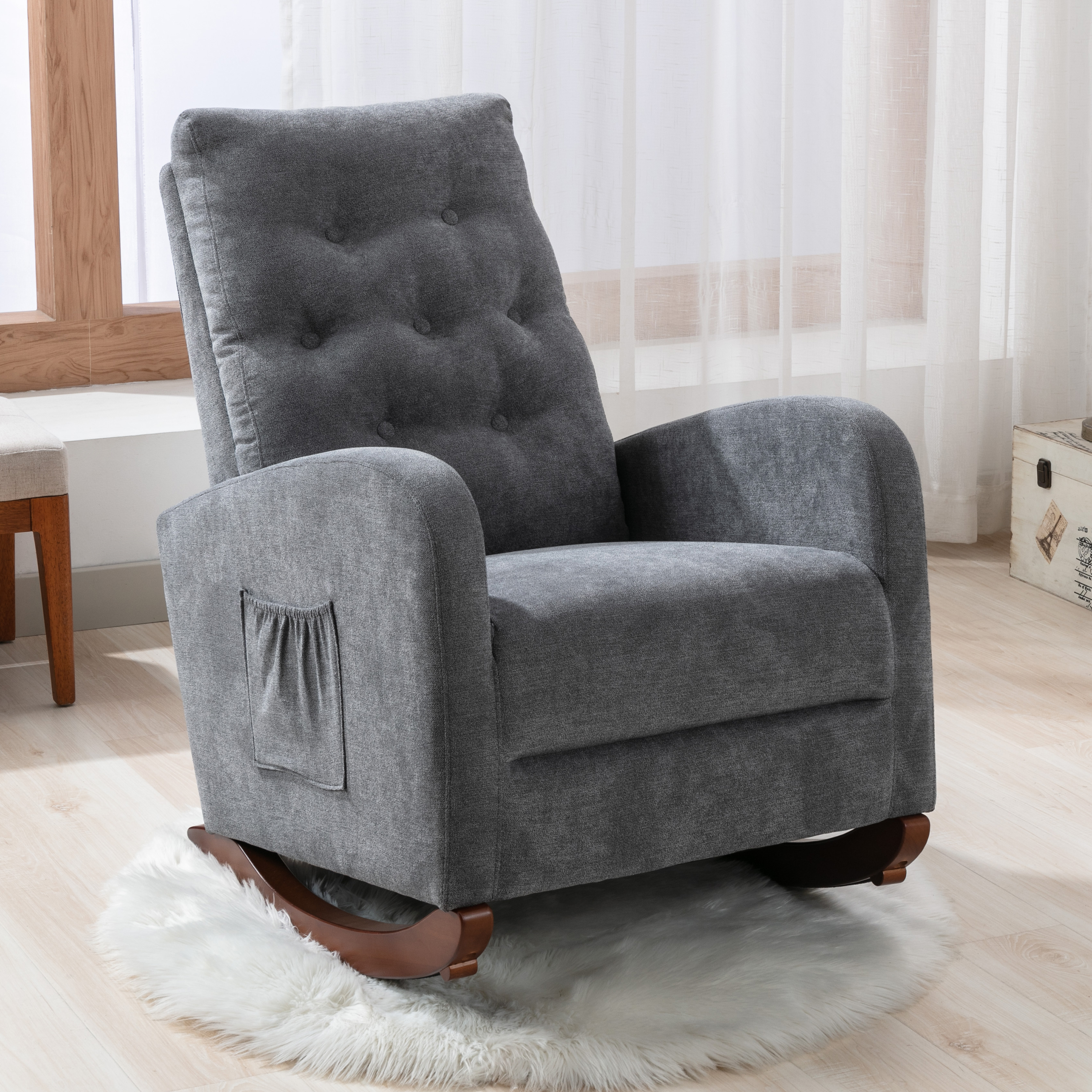 Baby Room High Back Rocking Chair Nursery Chair , Comfortable Rocker Fabric Padded Seat ,Modern High Back Armchair-Boyel Living