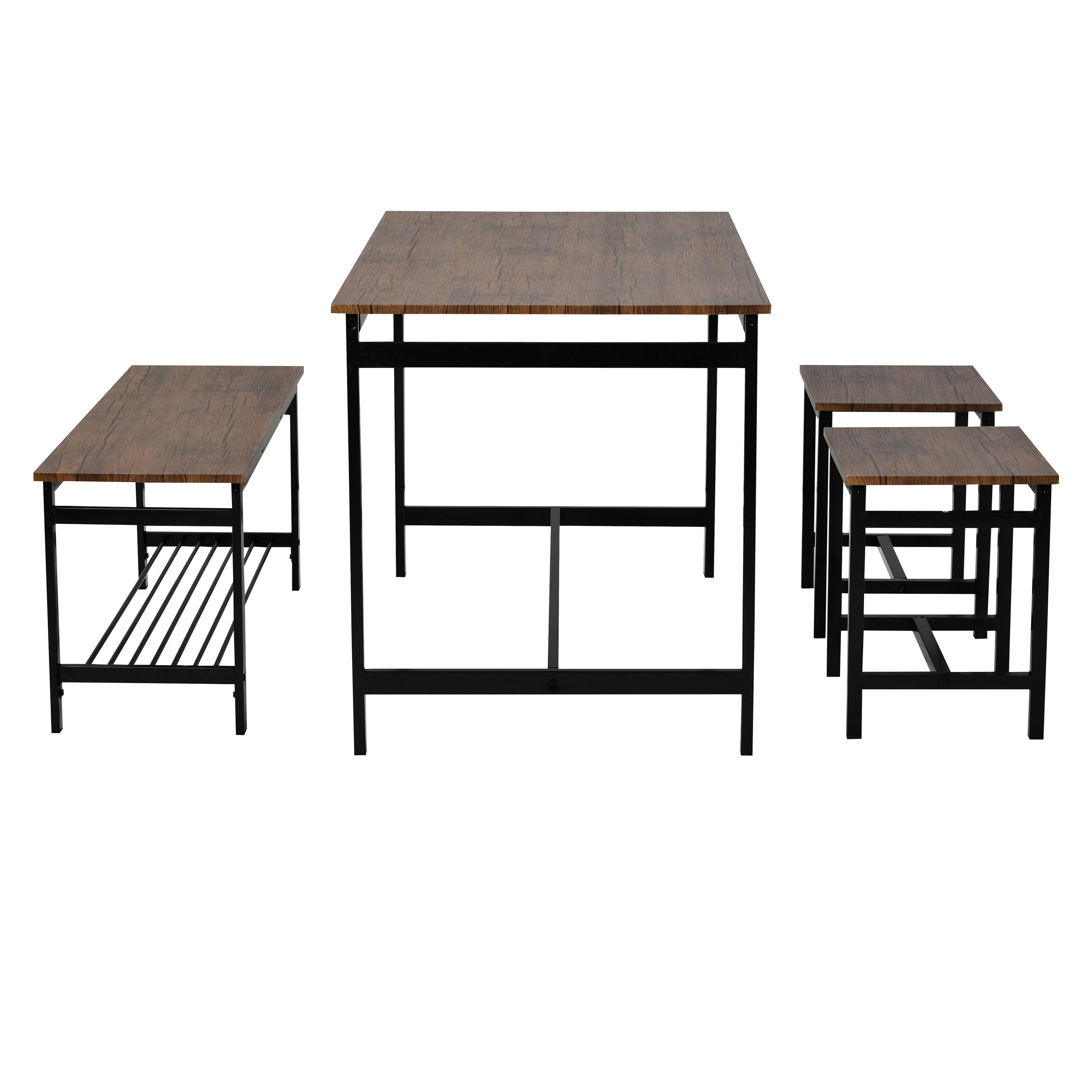 4 Piece Rustic Dining Set for 4 Kitchen Table Set with 2 Stools and Bench for Home Dining Room, Brown-Boyel Living