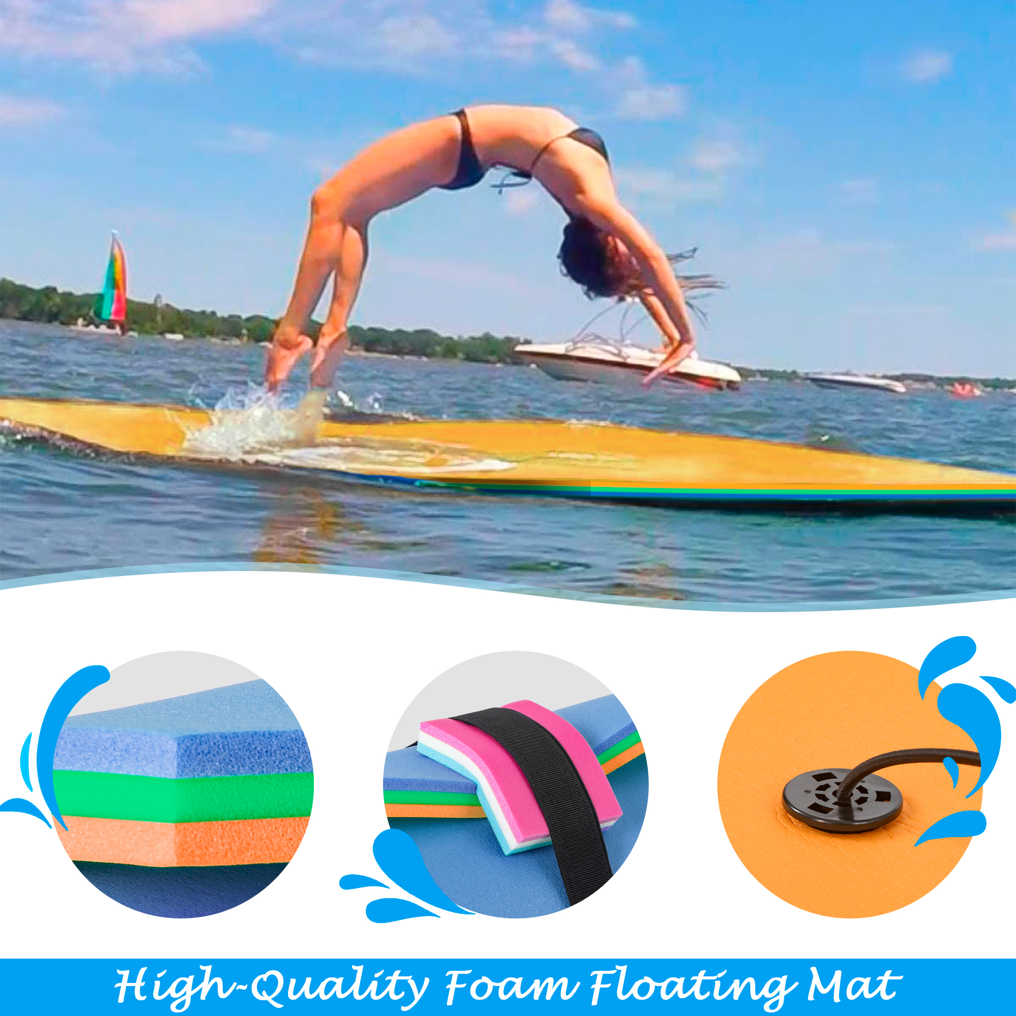 9X6FT 3-Layer Floating Water Pad Float Sports Foam Mats Lake Recreation Relaxing 