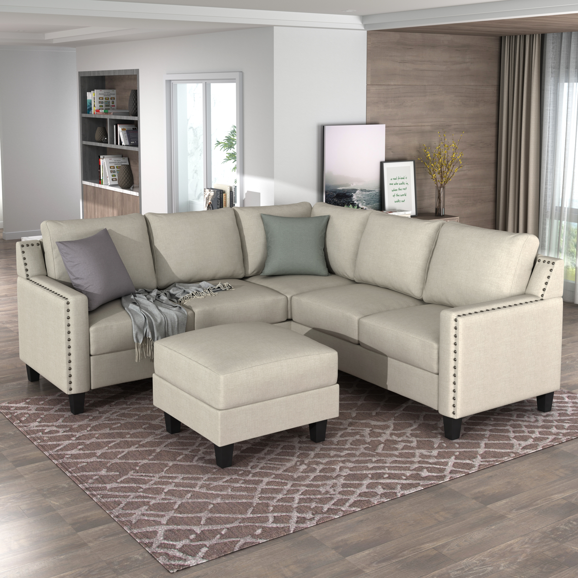 2 Piece Living Room Rivet Modern Upholstered Set with cushions New-Boyel Living