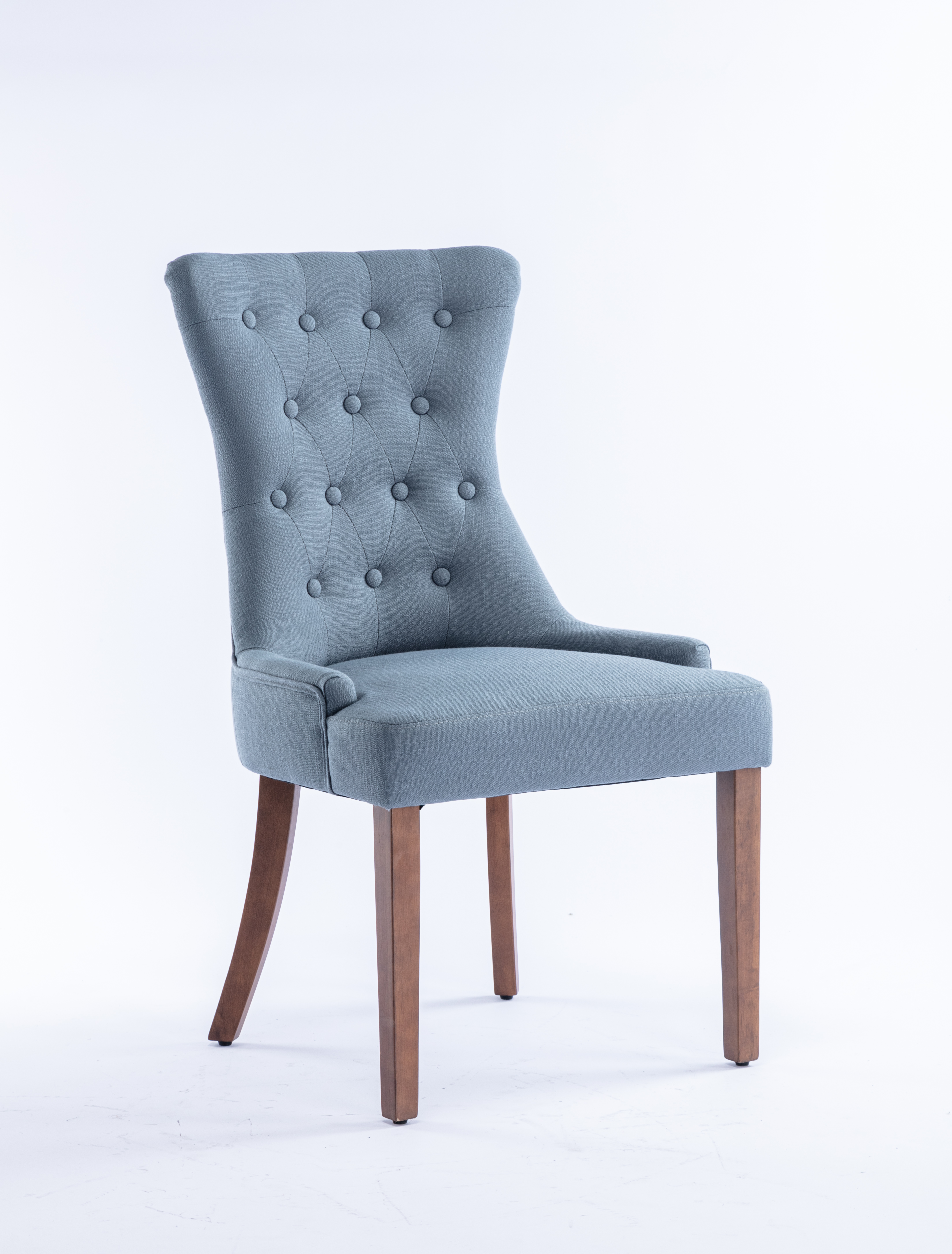 Classic Button Tufted Blue Linen Fabric Upholstered Dining Chair with Solid Wood Legs 2 PCS-Boyel Living