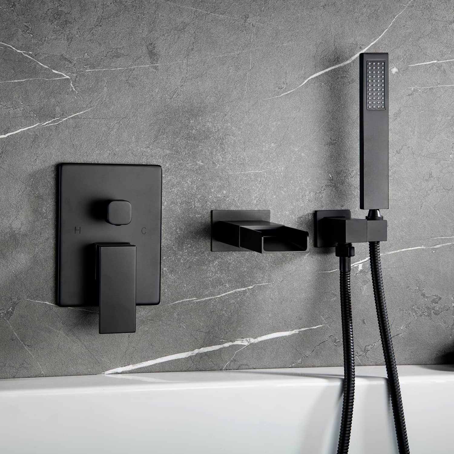 Matt Black Bathtub Faucet With Square Hand-Held-Boyel Living