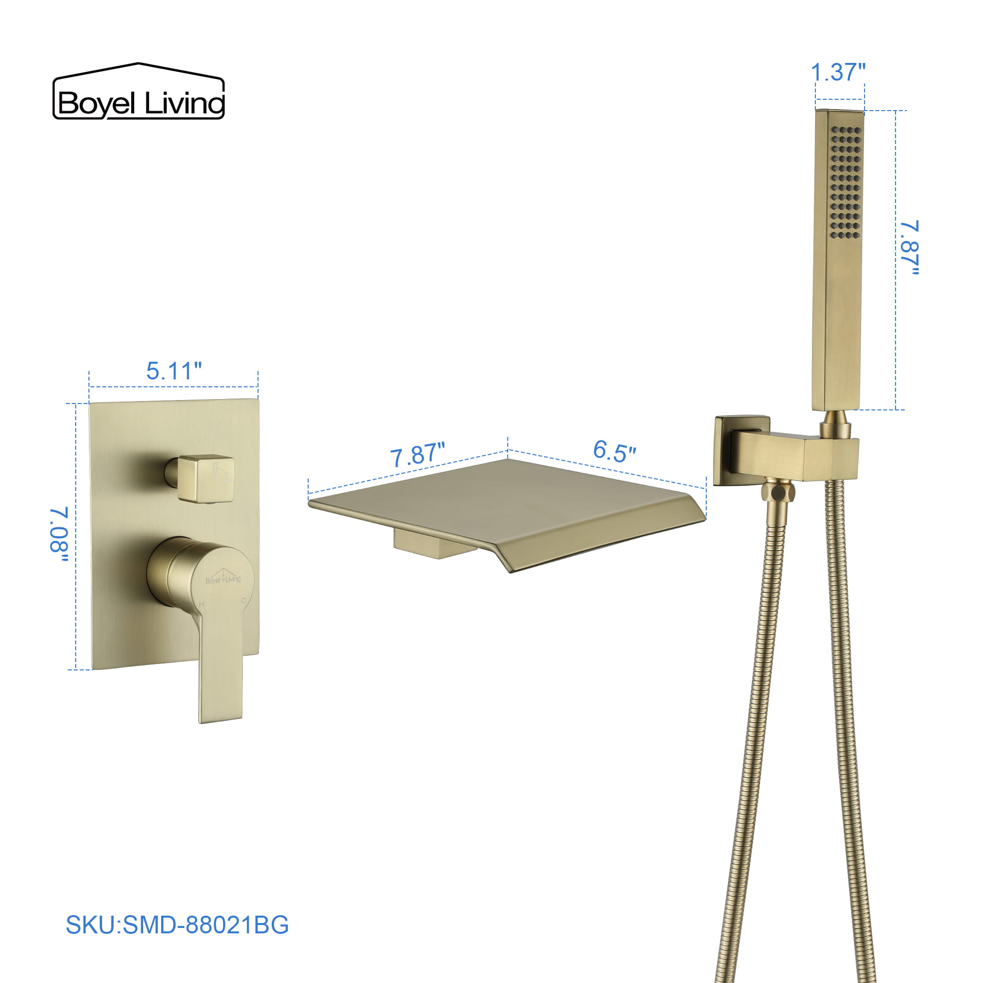 Wall Mount Single-Handle Roman Tub Faucet with Hand Shower-Boyel Living