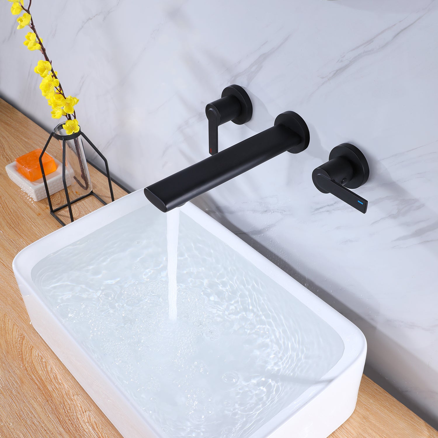 2 Double Handle Wall Mounted Bathroom Kitchen Faucet Basin  in Matte Black-Boyel Living