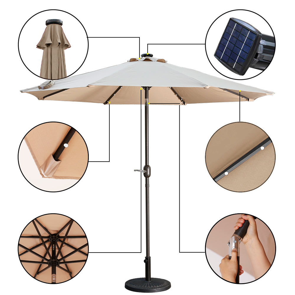 9ft Patio Umbrella Outdoor Market 32 LED Solar Umbrella with Tilt and Crank-Boyel Living