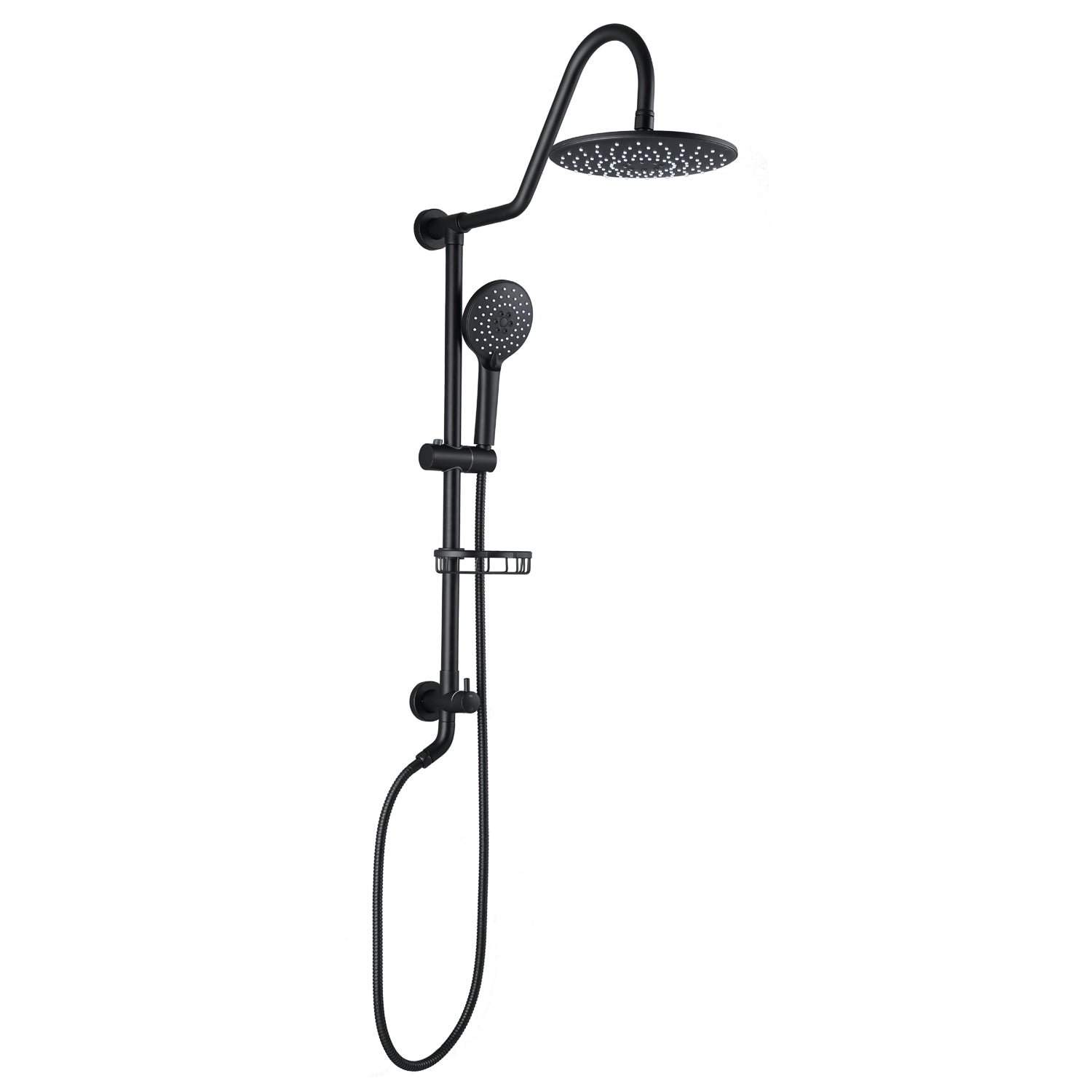 Boyel Living 2.5 GPM 10 in. Wall Mount Dual Shower Heads with 3-Spray Patterns Handheld Shower and Soap Dish in Matte Black - Mixing Valve Not Included-Boyel Living