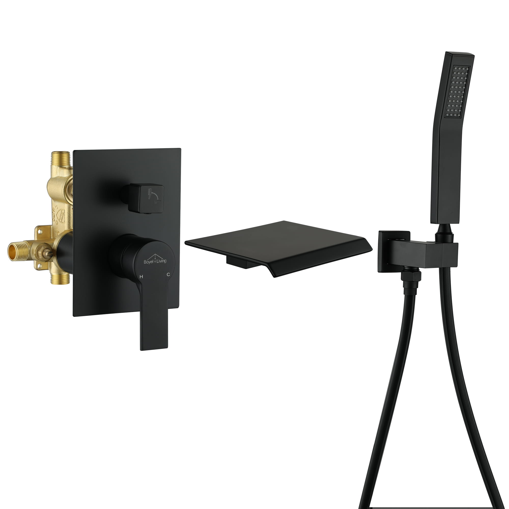 Wall Mount Single-Handle Roman Tub Faucet with Hand Shower-Boyel Living