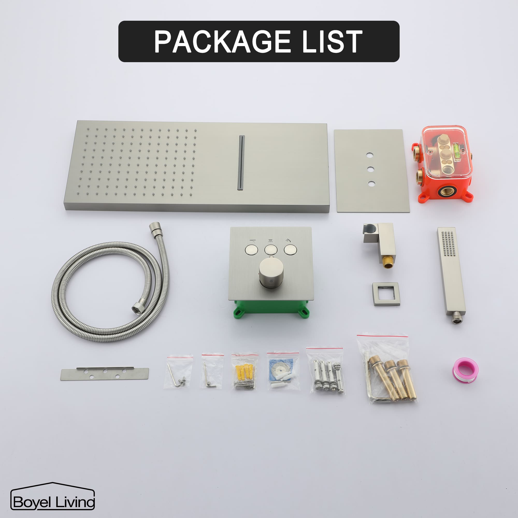 Boyel Living Rainfall & Waterfall 2 GPM 10 in. Wall Mount Dual Shower Heads System with Handheld Shower and Pressure Balance Valve-Boyel Living