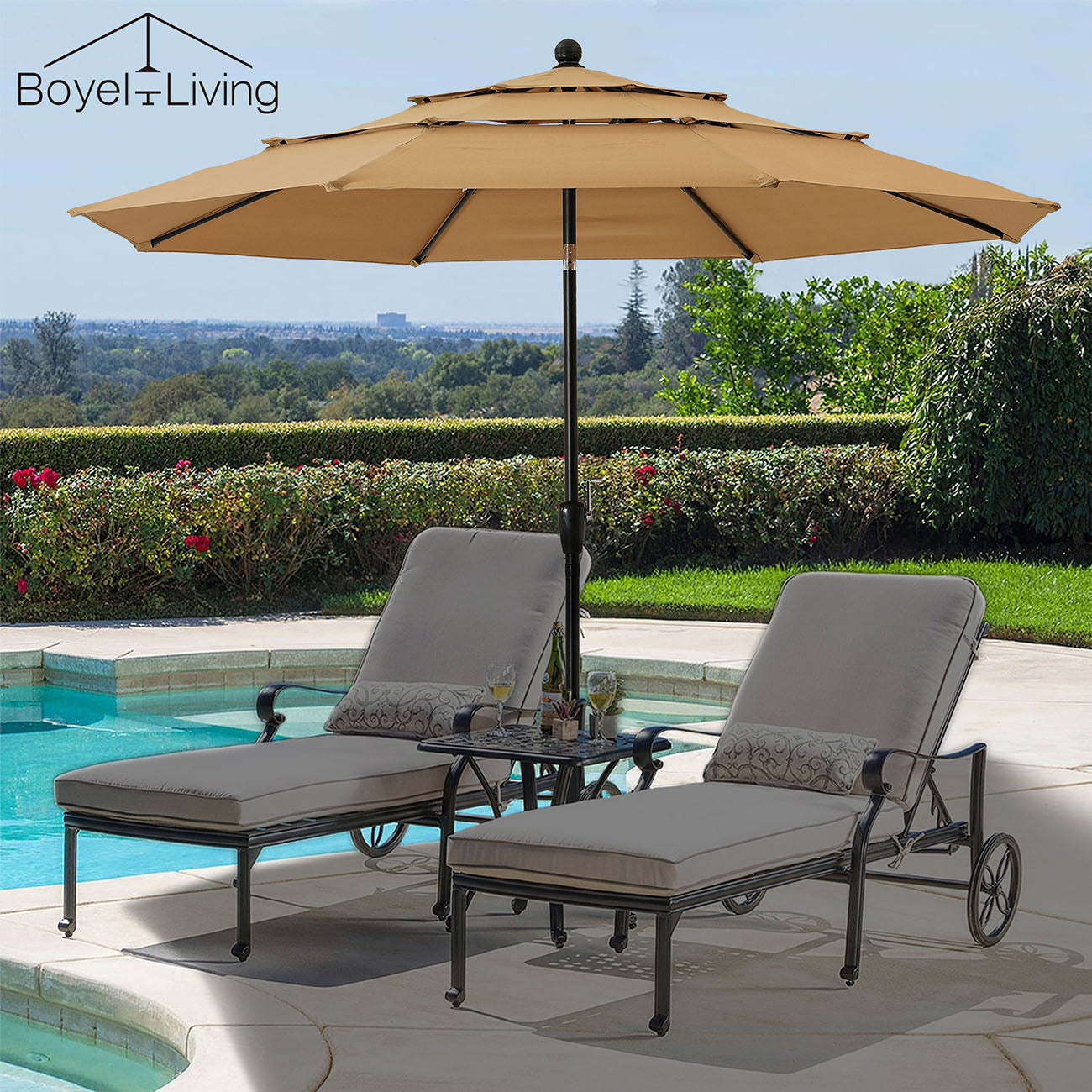 Boyel Living 10ft Patio Umbrella with Double Airvent (Beige)-Boyel Living
