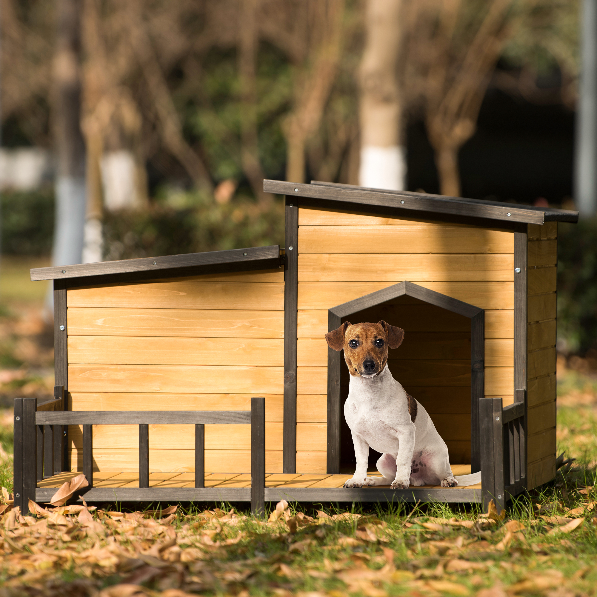 47.2''Large Wooden Dog House Outdoor,  Outdoor  Indoor Dog Crate, Cabin Style, With Porch-Boyel Living