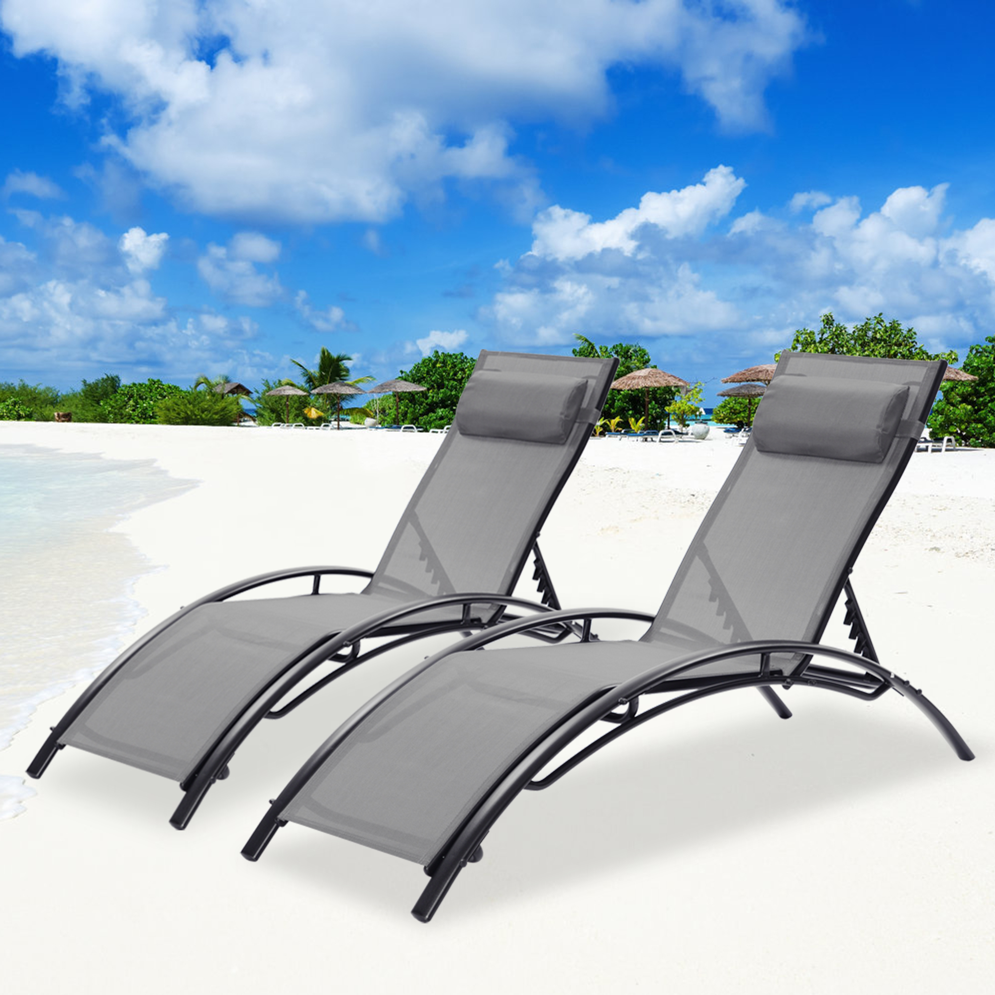 2 PCS Set Chaise Lounge Outdoor Lounge Chair Lounger Recliner Chair For Patio Lawn Beach Pool Side Sunbathing-Boyel Living