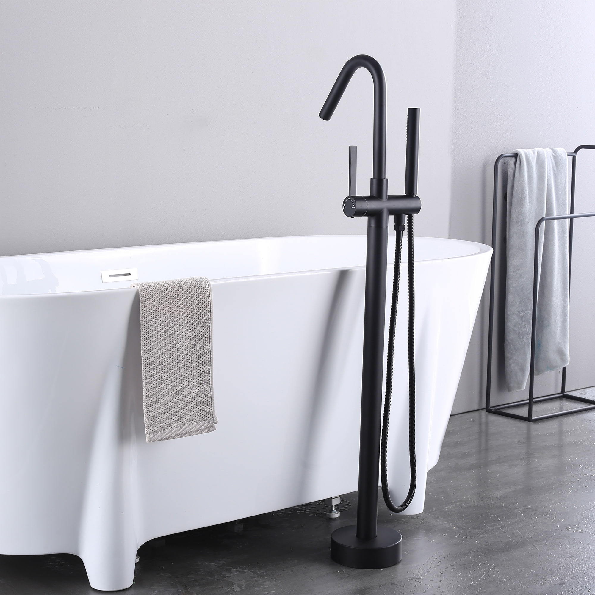 Single-Handle High-Arc Claw Foot Freestanding Tub Faucet with Shower in Matte Black-Boyel Living
