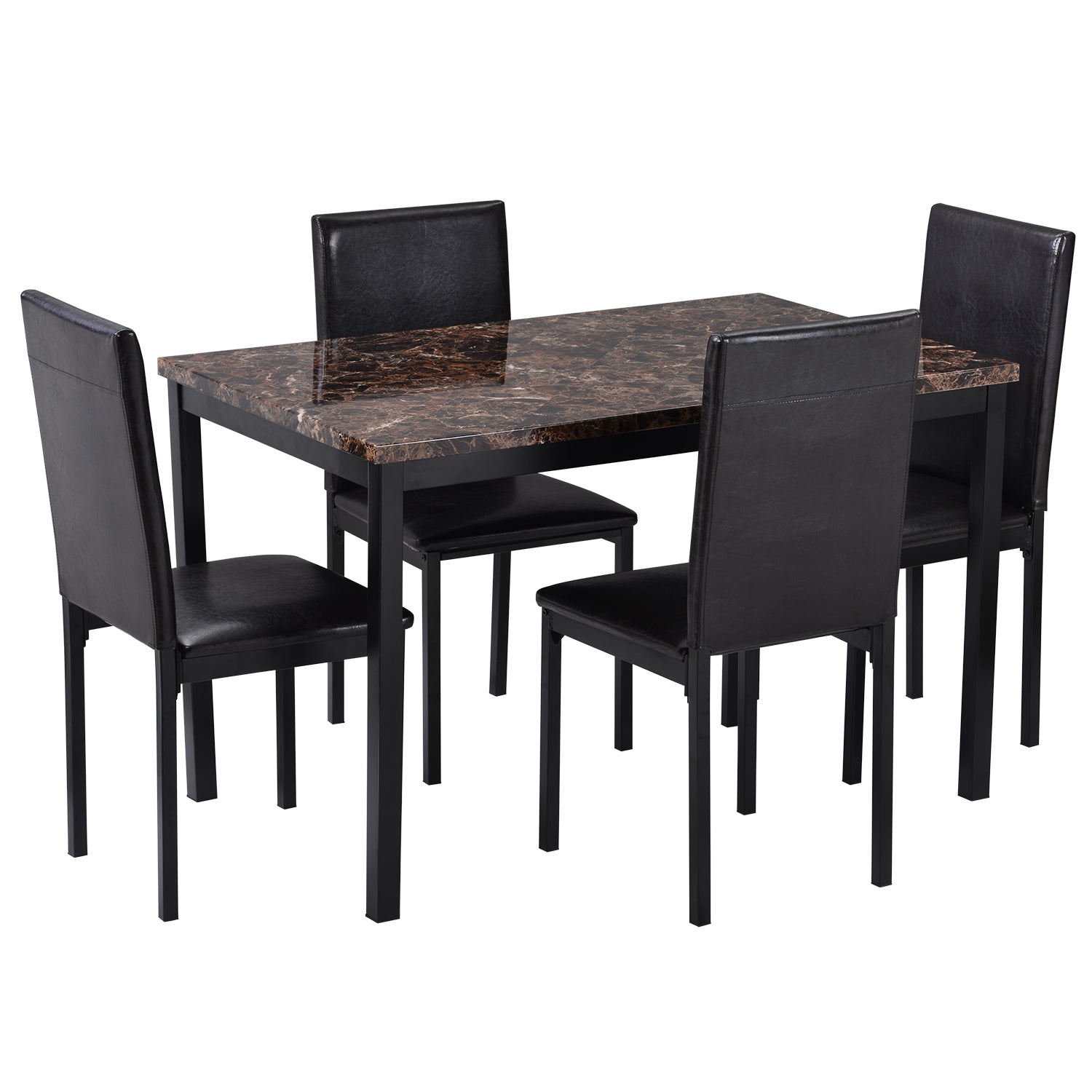 5Pcs Dining Set Kitchen Table Set Dining Table and 4 Leather Chairs-Boyel Living