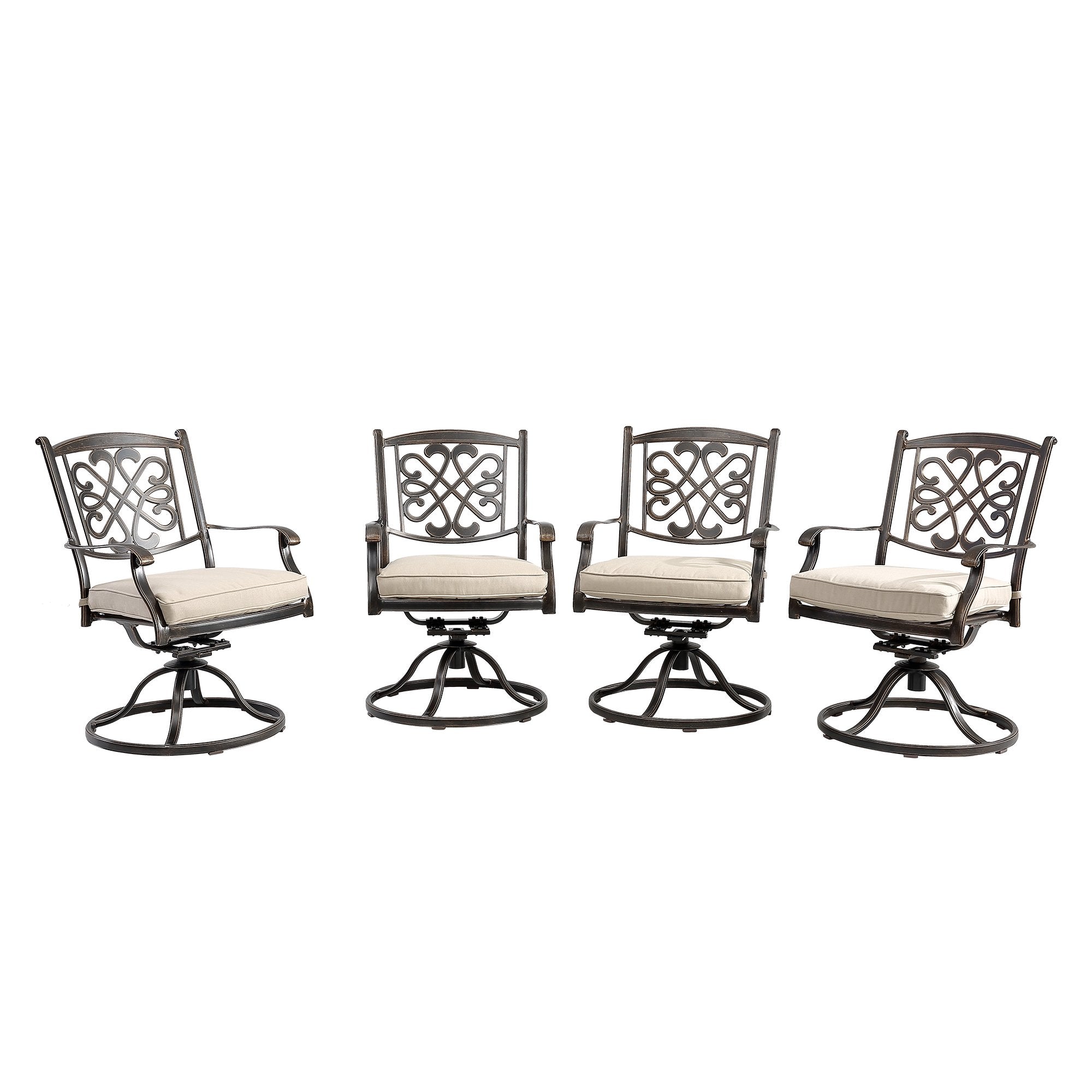 Set of 4 Cast Aluminum Flower-Shaped Backrest Swivel Chairs Beige-Boyel Living
