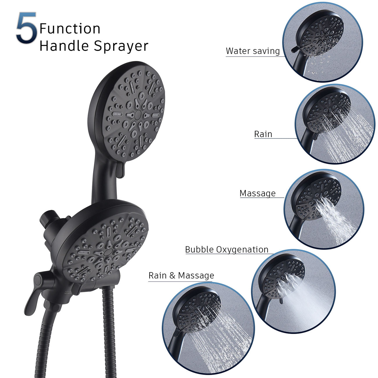 5-Spray Patterns 5 in. Wall Mount Dual Shower Heads and Handheld Shower Head-Boyel Living