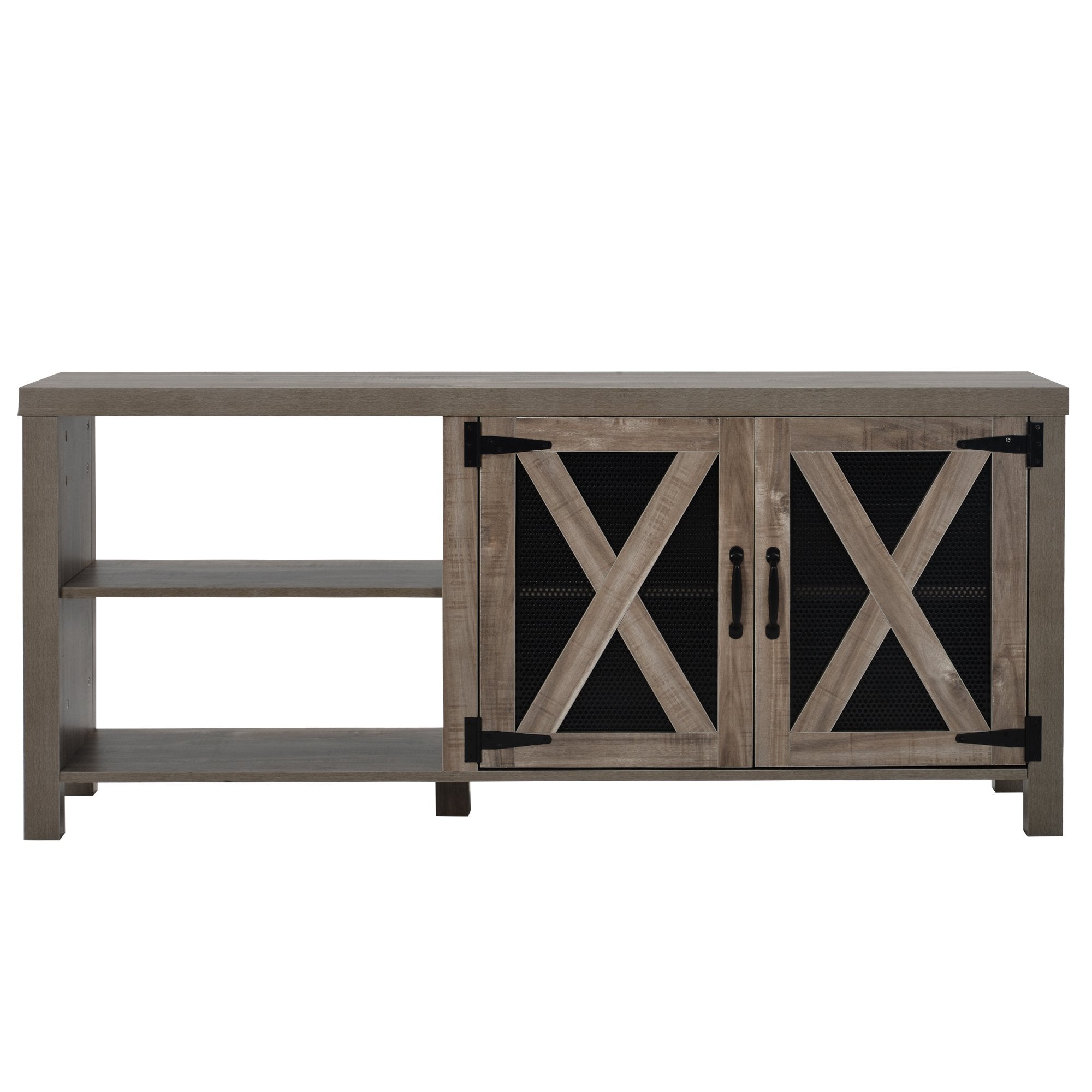 TV Stand with Barn Door, 2 Open Compartments, Cable Management, TV Table for TVs up to 57 Inches-Boyel Living