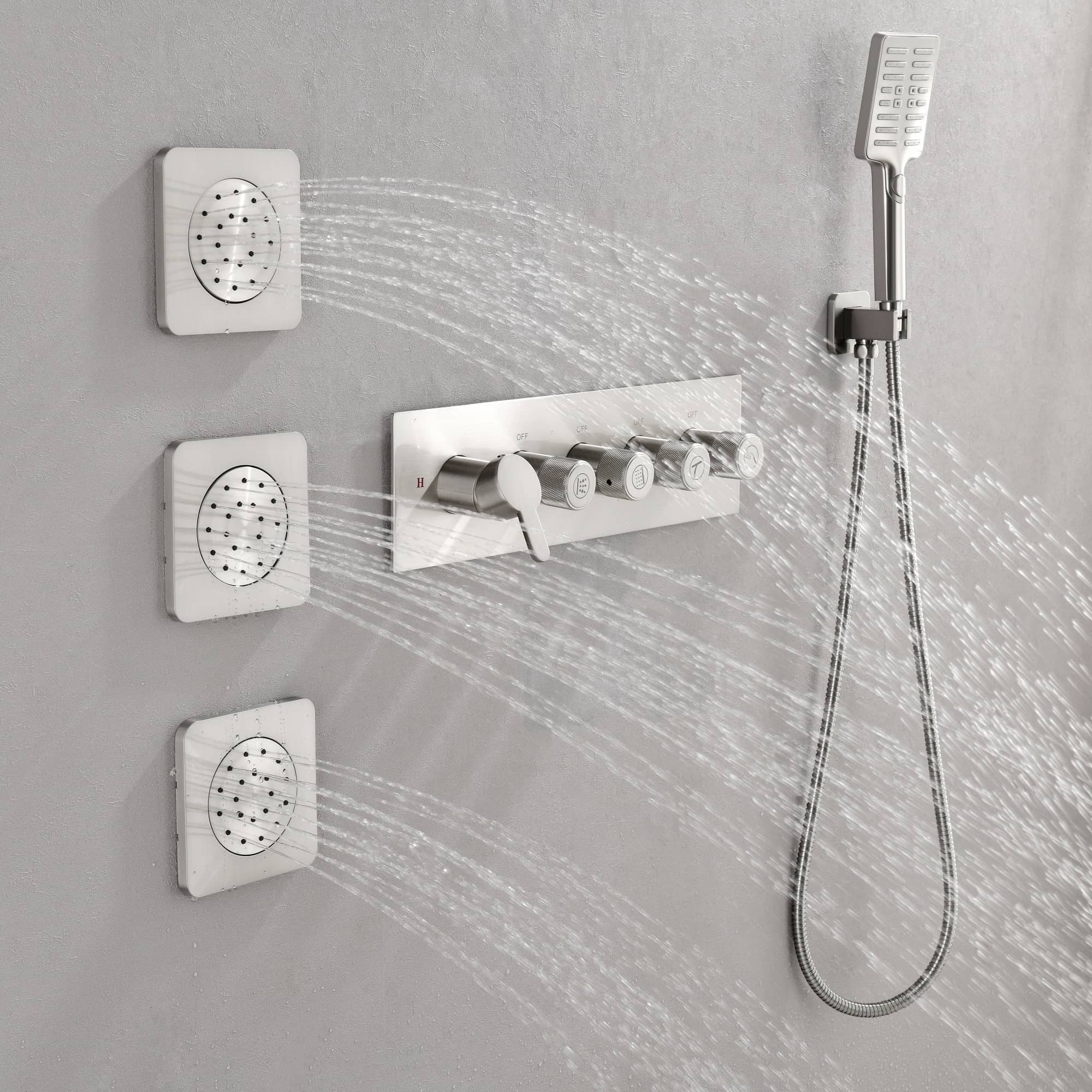 Boyel Living Luxury Thermostatic Rain Shower Head System With 3 Body Jets & 3-Spray Patterns Wall Mounted and Solid Brass Handshower-Boyel Living