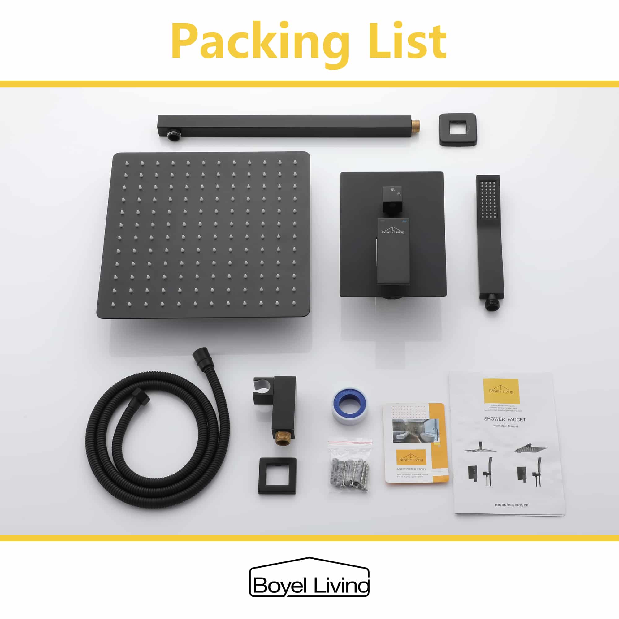 Boyel Living 2.5 GPM Wall Mount Dual Shower Heads Shower System with Handheld and Embeded Box in Matte Black-Boyel Living