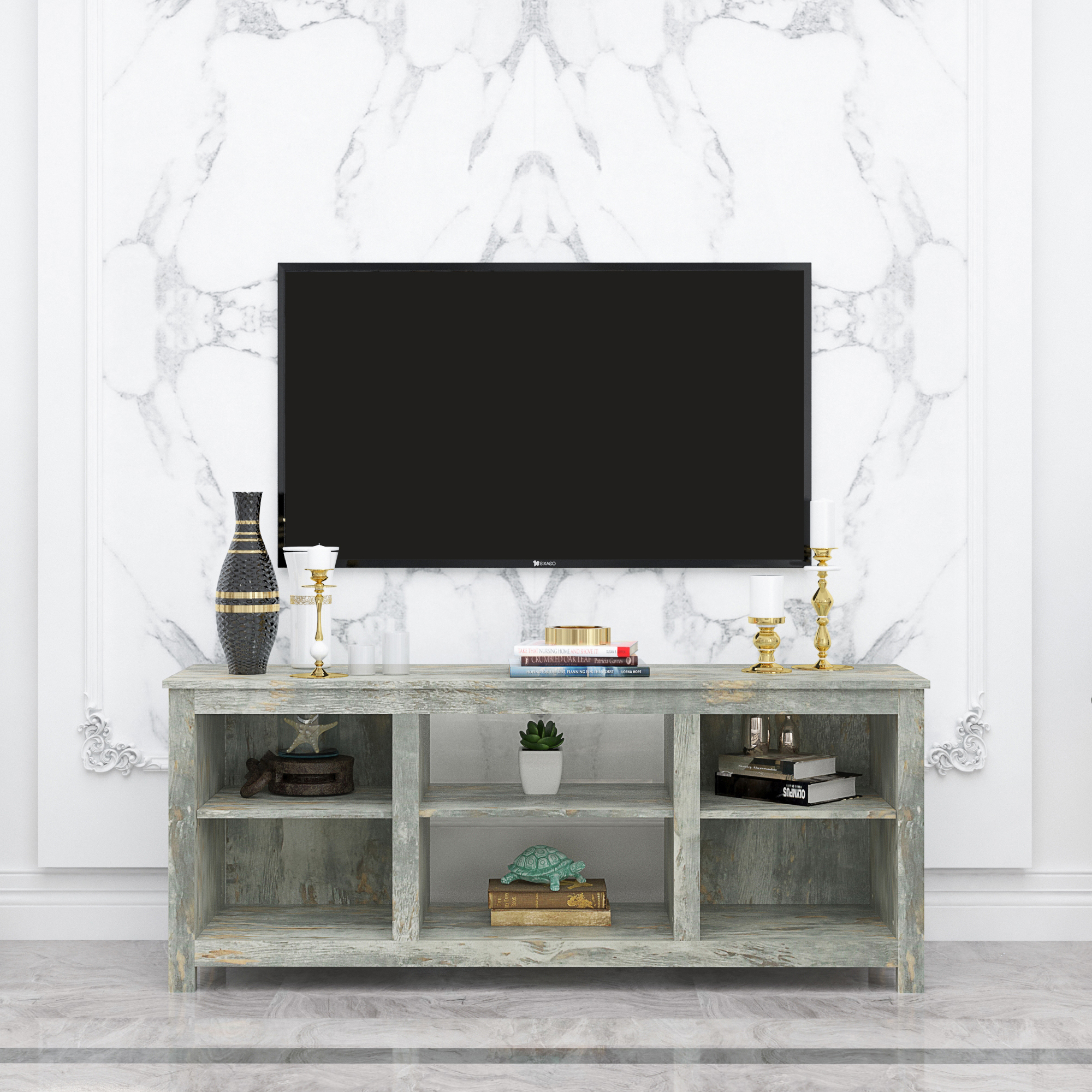 Living room TV stand furniture with 4 storage compartments and 1 shelf cabinet, high-quality particle board-Boyel Living