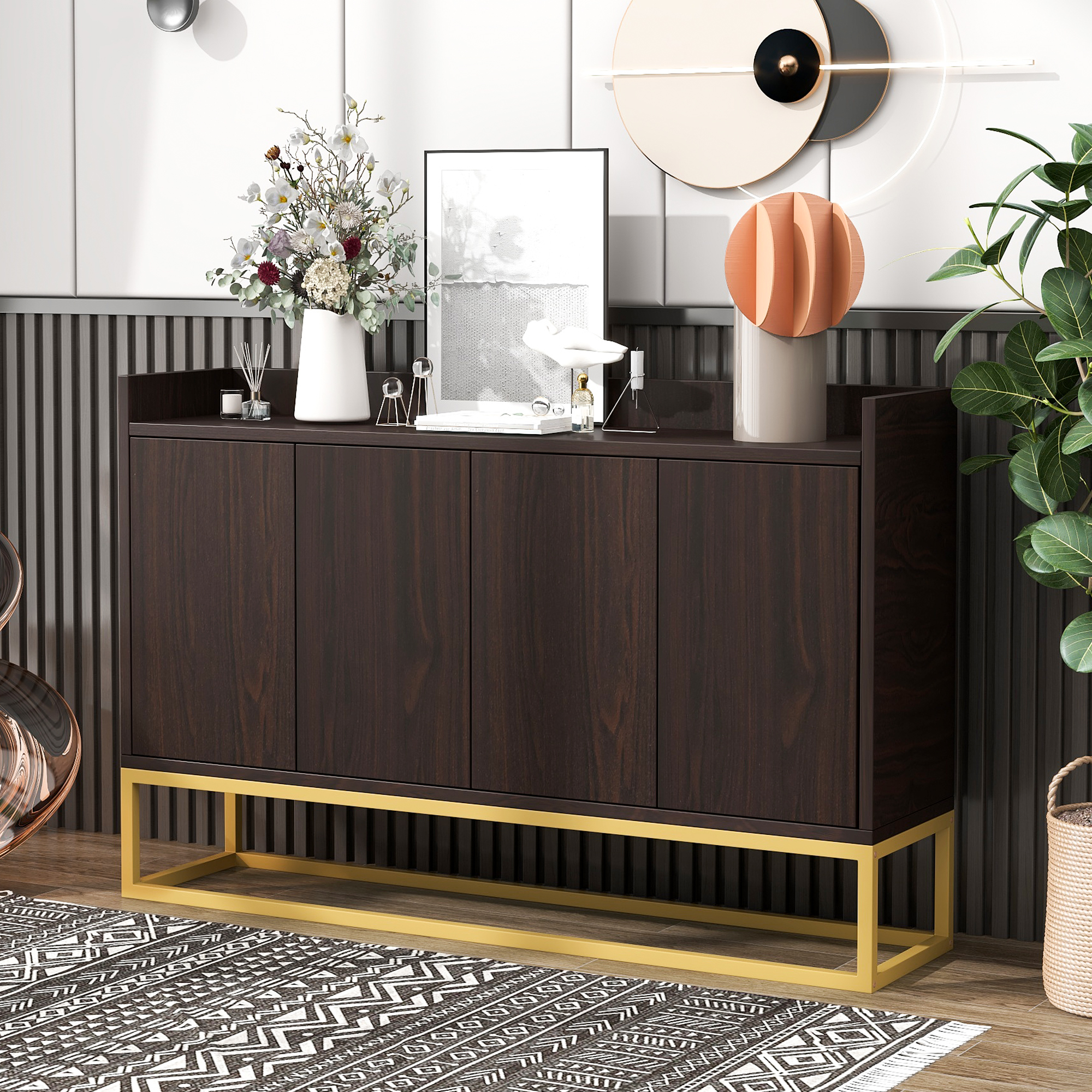 Modern Sideboard Elegant Buffet Cabinet with Large Storage Space for Dining Room, Entryway (Espresso)-Boyel Living
