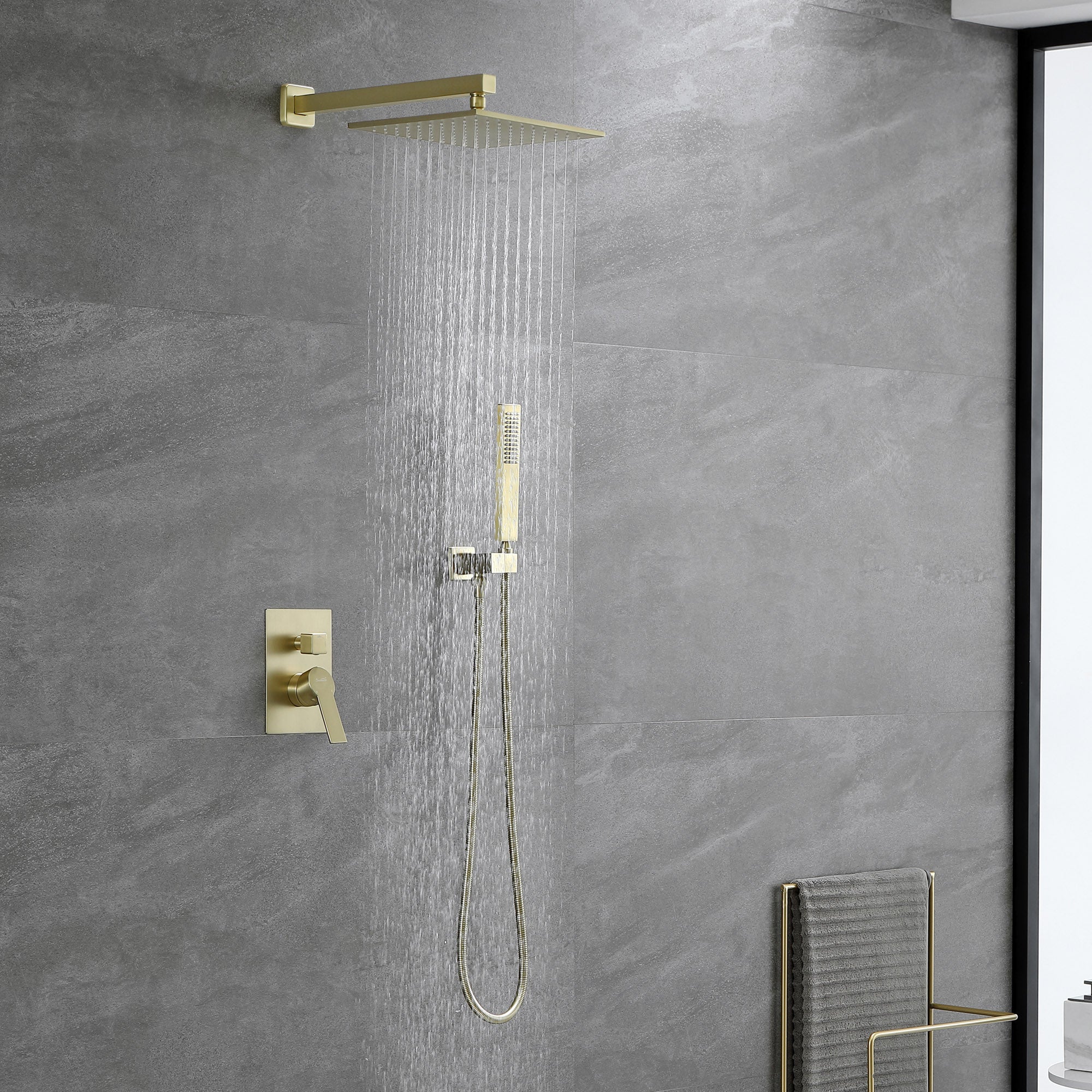 Boyel Living Wall Mounted 10 in. Rainfall Thick Shower Head System with Rough-In Valve Body and Trim in Brushed Gold-Boyel Living