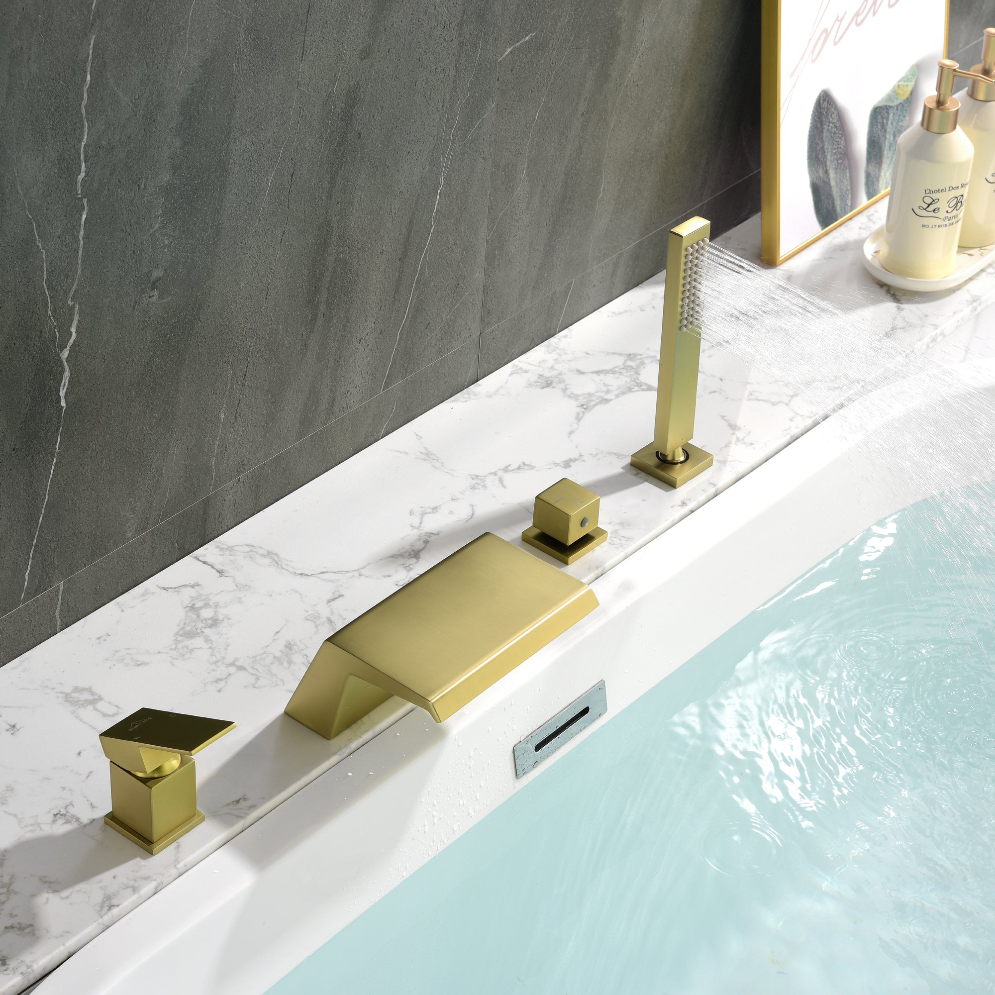 Boyel Living Bathtub Faucets Tub Deck Mount Roman Tub Faucet with Hand Shower and Water Suply Hose-Boyel Living